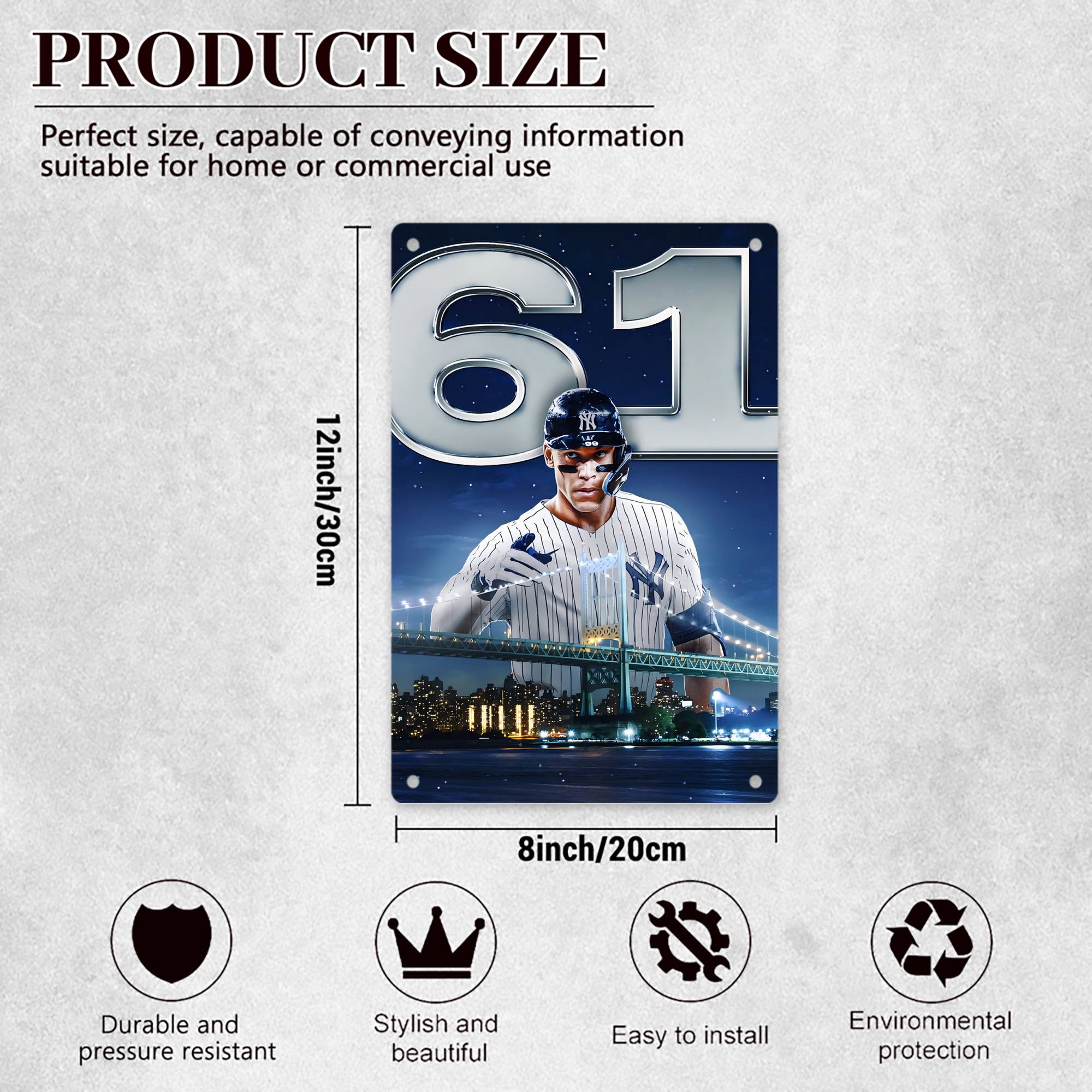 Aaron Judge 61 Home Runs 8x12inch Vertical Aluminum Sign - Durable Fade-Resistant Indoor/Outdoor Safety & Information Plaque For Office, Hotel, Restaurant, Bar, Public Spaces