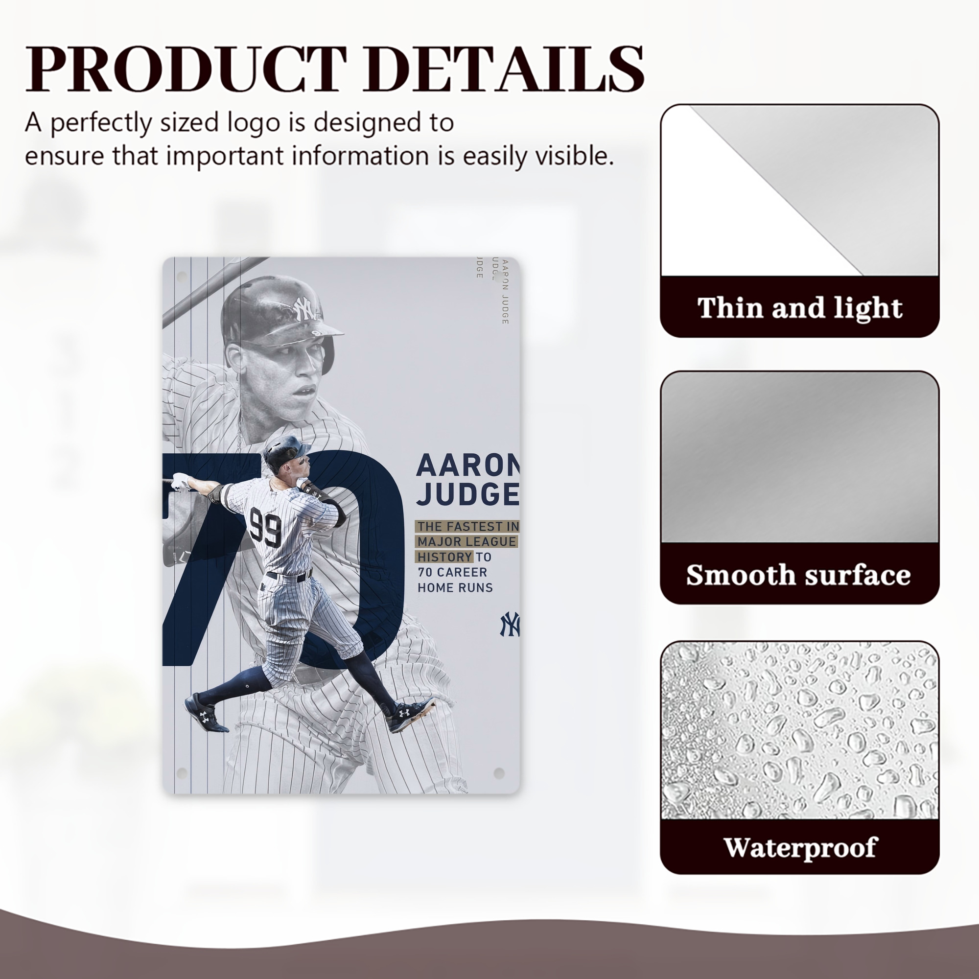 Aaron Judge 70 Home Runs 8x12inch Vertical Aluminum Sign - Durable Fade-Resistant Indoor/Outdoor Safety & Information Plaque For Office, Hotel, Restaurant, Bar, Public Spaces