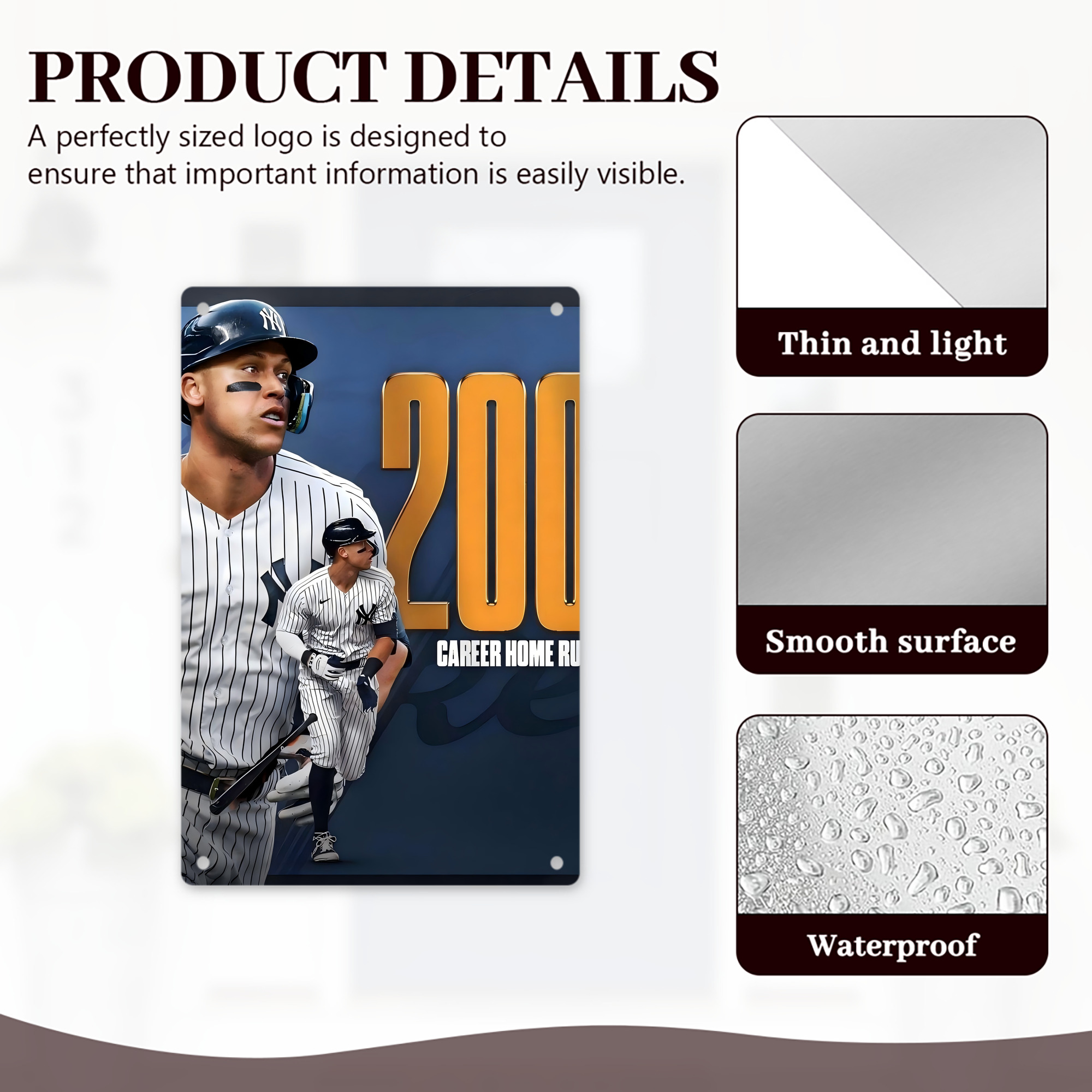 Aaron Judge 200 Home Runs 1 8x12inch Vertical Aluminum Sign - Durable Fade-Resistant Indoor/Outdoor Safety & Information Plaque For Office, Hotel, Restaurant, Bar, Public Spaces