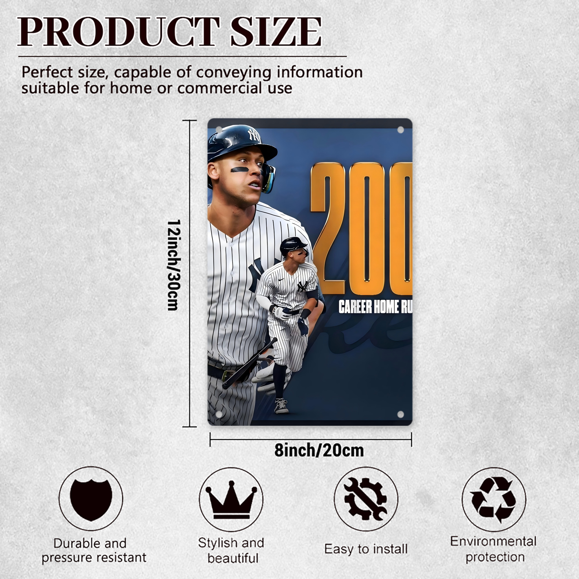 Aaron Judge 200 Home Runs 1 8x12inch Vertical Aluminum Sign - Durable Fade-Resistant Indoor/Outdoor Safety & Information Plaque For Office, Hotel, Restaurant, Bar, Public Spaces