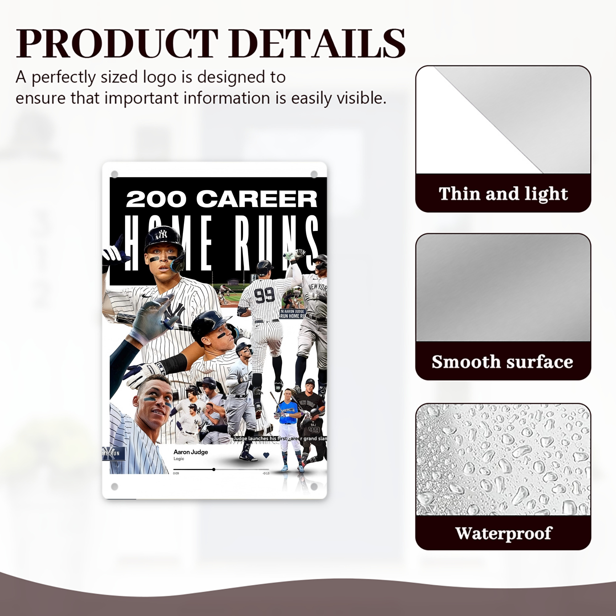 Aaron Judge 200 Home Runs 2 8x12inch Vertical Aluminum Sign - Durable Fade-Resistant Indoor/Outdoor Safety & Information Plaque For Office, Hotel, Restaurant, Bar, Public Spaces