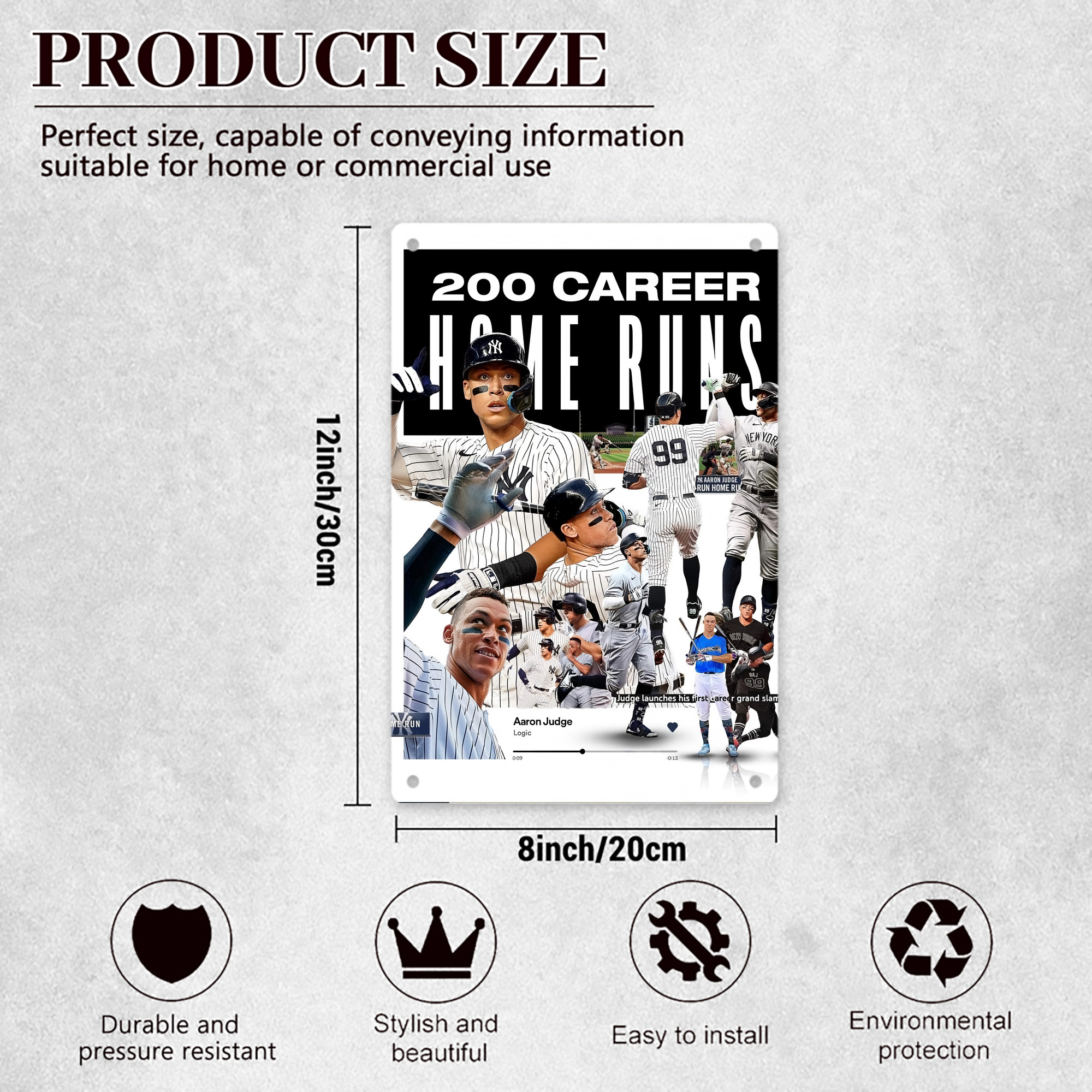 Aaron Judge 200 Home Runs 2 8x12inch Vertical Aluminum Sign - Durable Fade-Resistant Indoor/Outdoor Safety & Information Plaque For Office, Hotel, Restaurant, Bar, Public Spaces