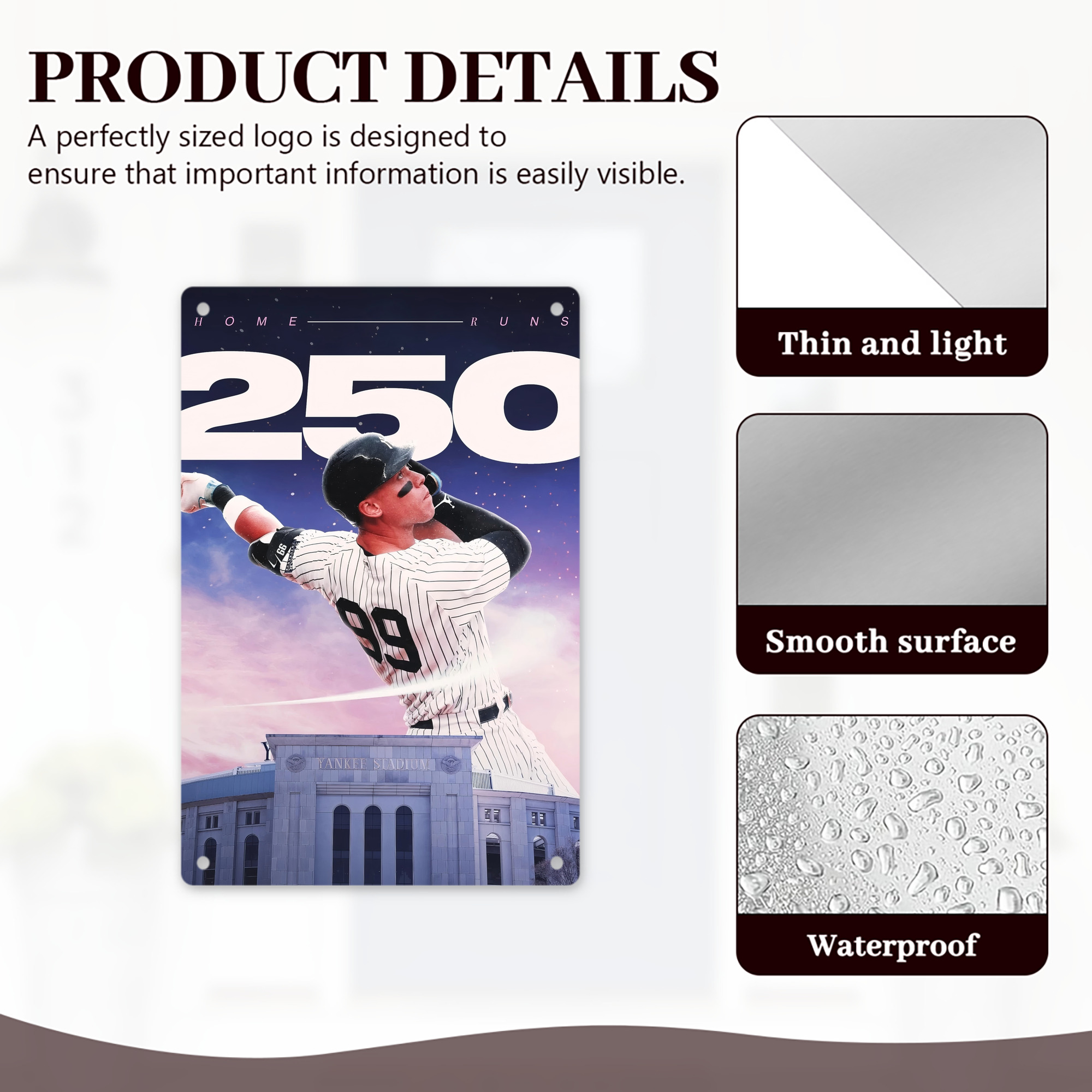 Aaron Judge 250 Home Runs 8x12inch Vertical Aluminum Sign - Durable Fade-Resistant Indoor/Outdoor Safety & Information Plaque For Office, Hotel, Restaurant, Bar, Public Spaces