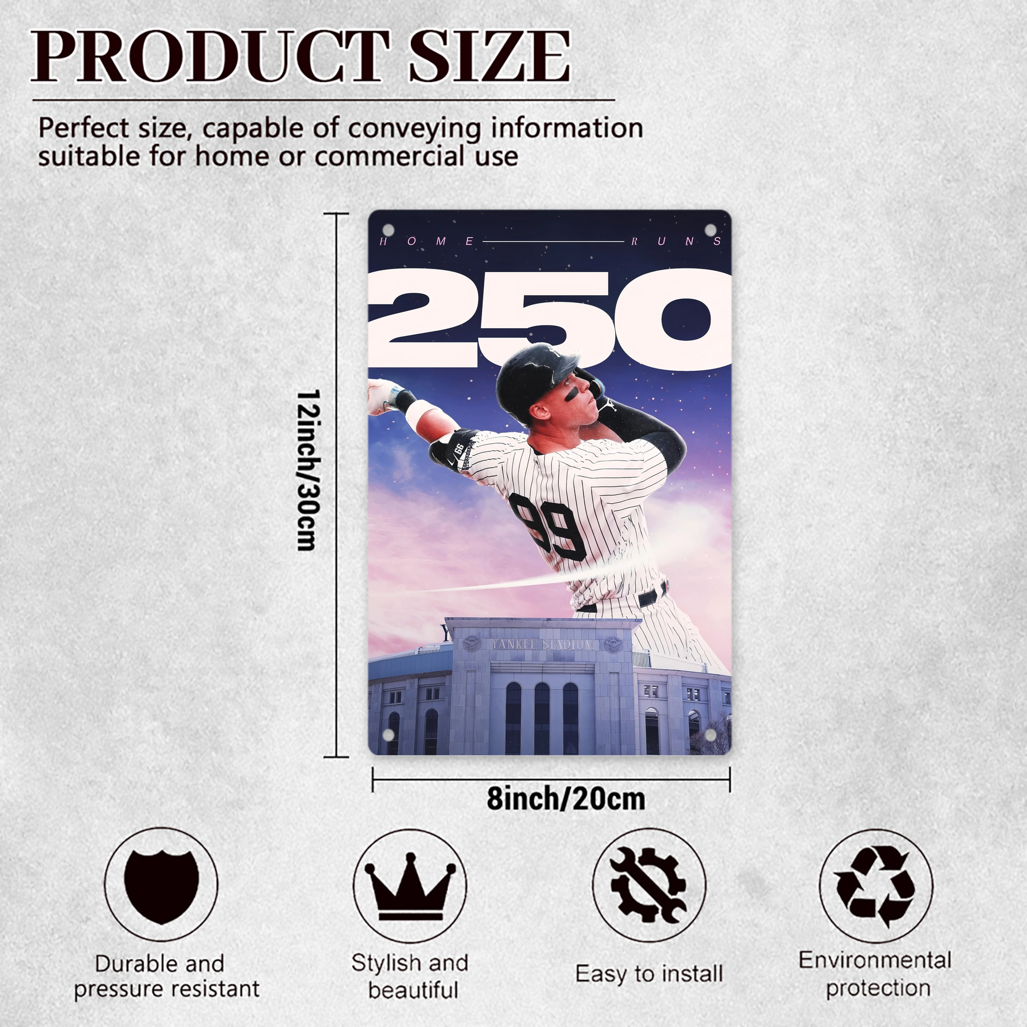 Aaron Judge 250 Home Runs 8x12inch Vertical Aluminum Sign - Durable Fade-Resistant Indoor/Outdoor Safety & Information Plaque For Office, Hotel, Restaurant, Bar, Public Spaces
