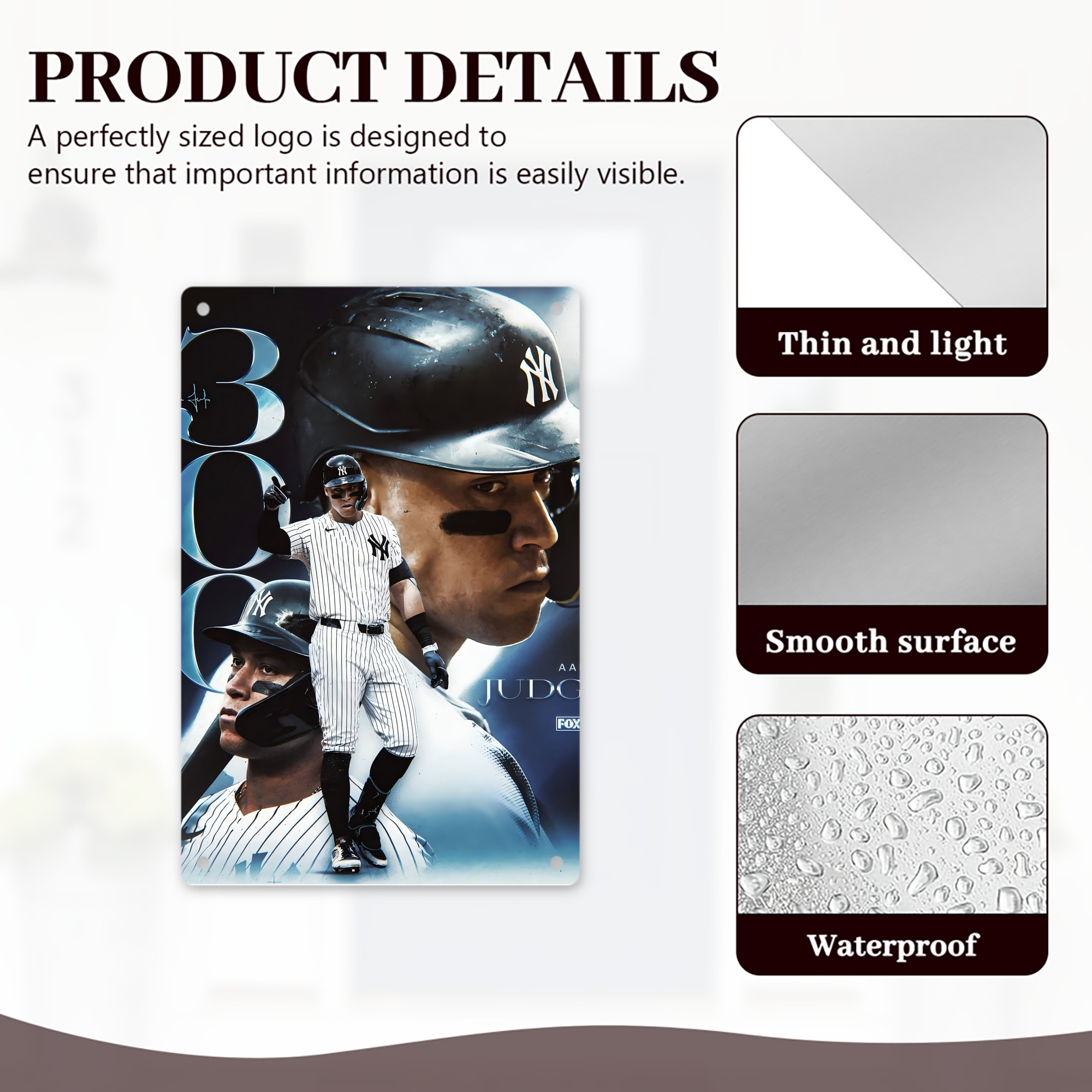 Aaron Judge 300 Home Runs 1 8x12inch Vertical Aluminum Sign - Durable Fade-Resistant Indoor/Outdoor Safety & Information Plaque For Office, Hotel, Restaurant, Bar, Public Spaces