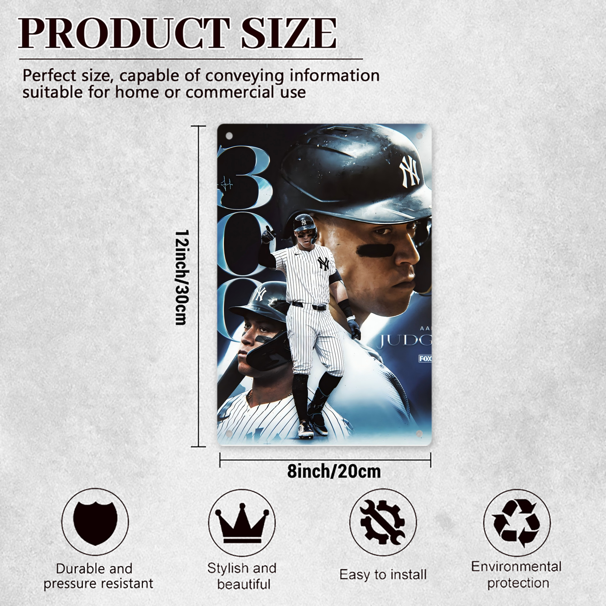 Aaron Judge 300 Home Runs 1 8x12inch Vertical Aluminum Sign - Durable Fade-Resistant Indoor/Outdoor Safety & Information Plaque For Office, Hotel, Restaurant, Bar, Public Spaces