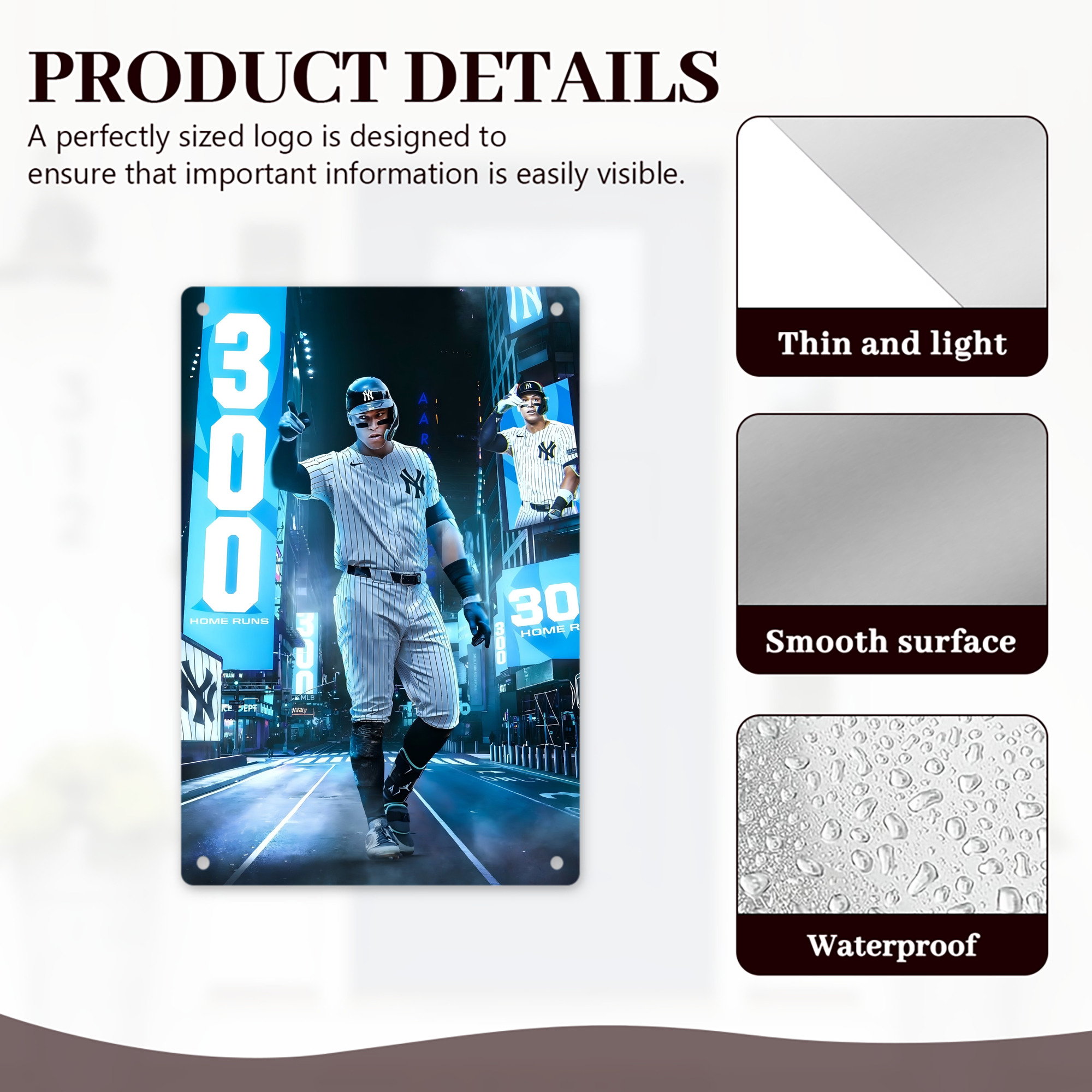 Aaron Judge 300 Home Runs 2 8x12inch Vertical Aluminum Sign - Durable Fade-Resistant Indoor/Outdoor Safety & Information Plaque For Office, Hotel, Restaurant, Bar, Public Spaces