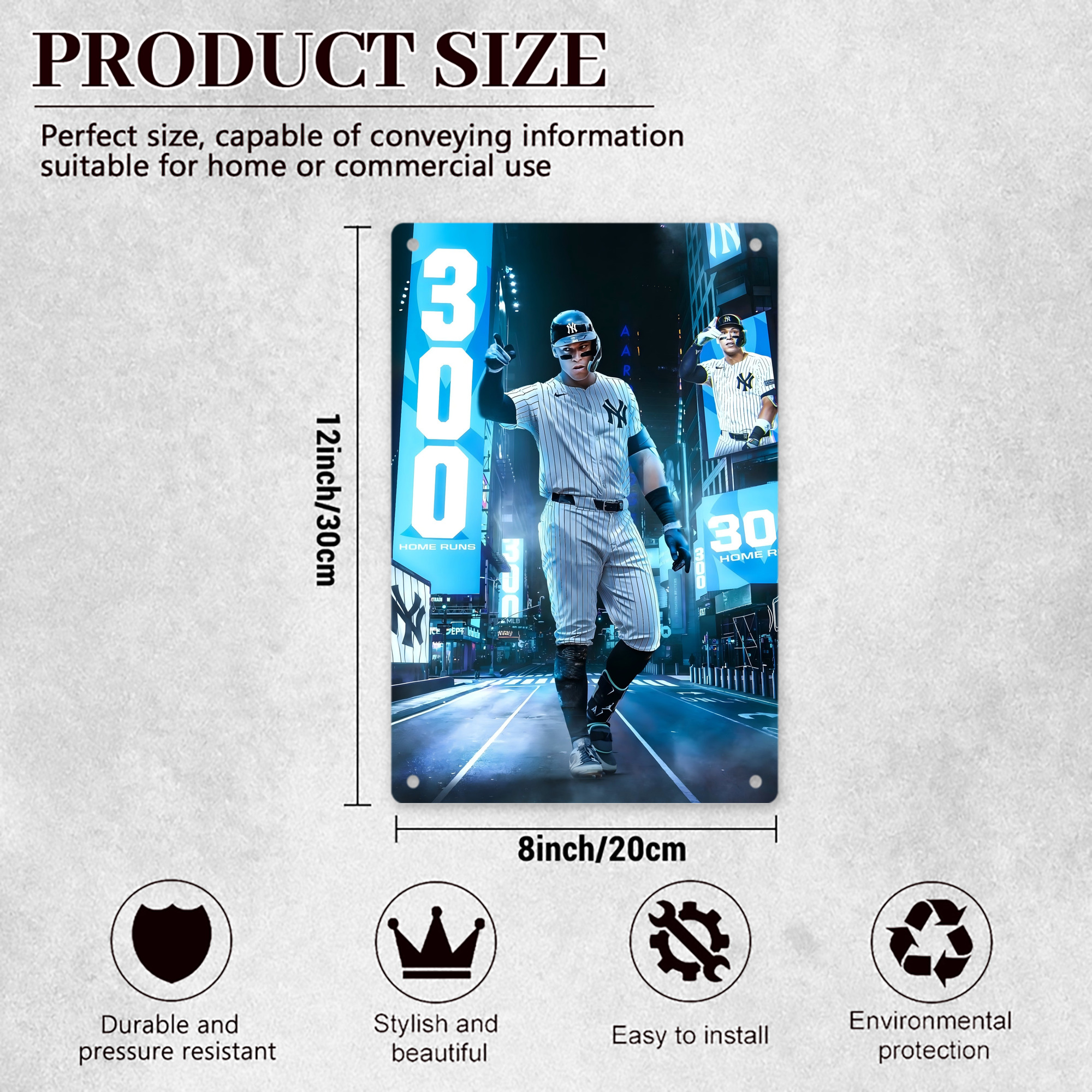 Aaron Judge 300 Home Runs 2 8x12inch Vertical Aluminum Sign - Durable Fade-Resistant Indoor/Outdoor Safety & Information Plaque For Office, Hotel, Restaurant, Bar, Public Spaces
