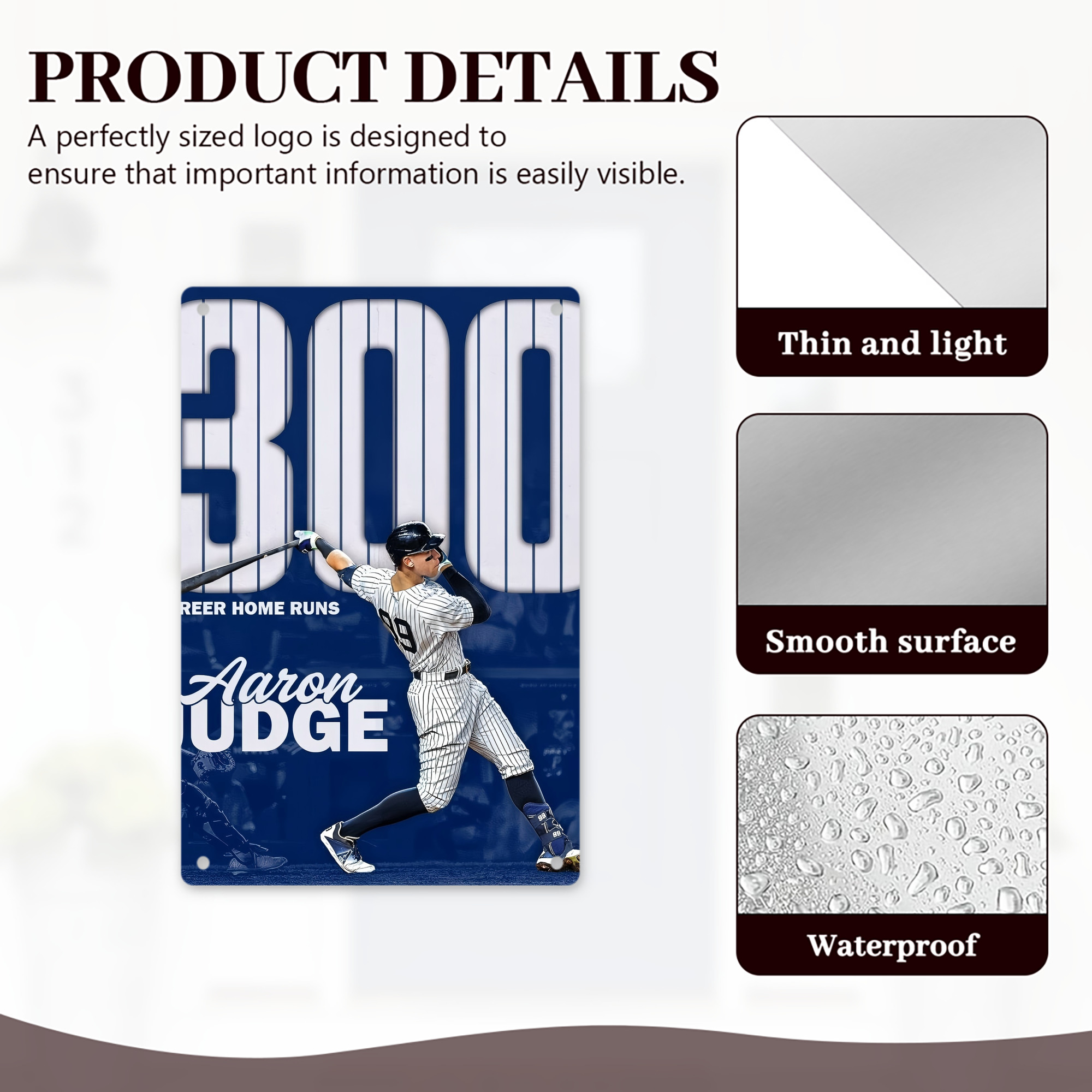 Aaron Judge 300 Home Runs 8x12inch Vertical Aluminum Sign - Durable Fade-Resistant Indoor/Outdoor Safety & Information Plaque For Office, Hotel, Restaurant, Bar, Public Spaces