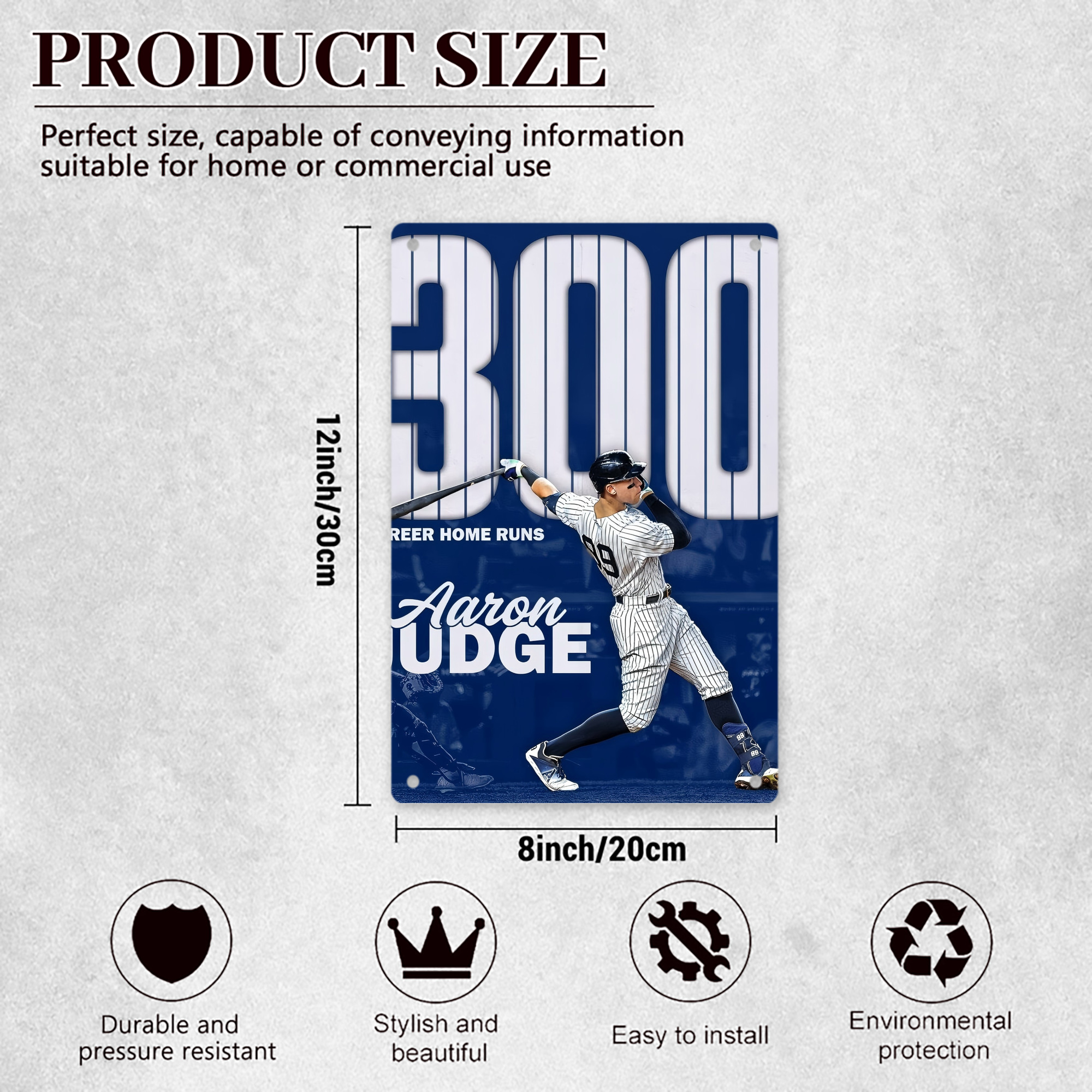 Aaron Judge 300 Home Runs 8x12inch Vertical Aluminum Sign - Durable Fade-Resistant Indoor/Outdoor Safety & Information Plaque For Office, Hotel, Restaurant, Bar, Public Spaces