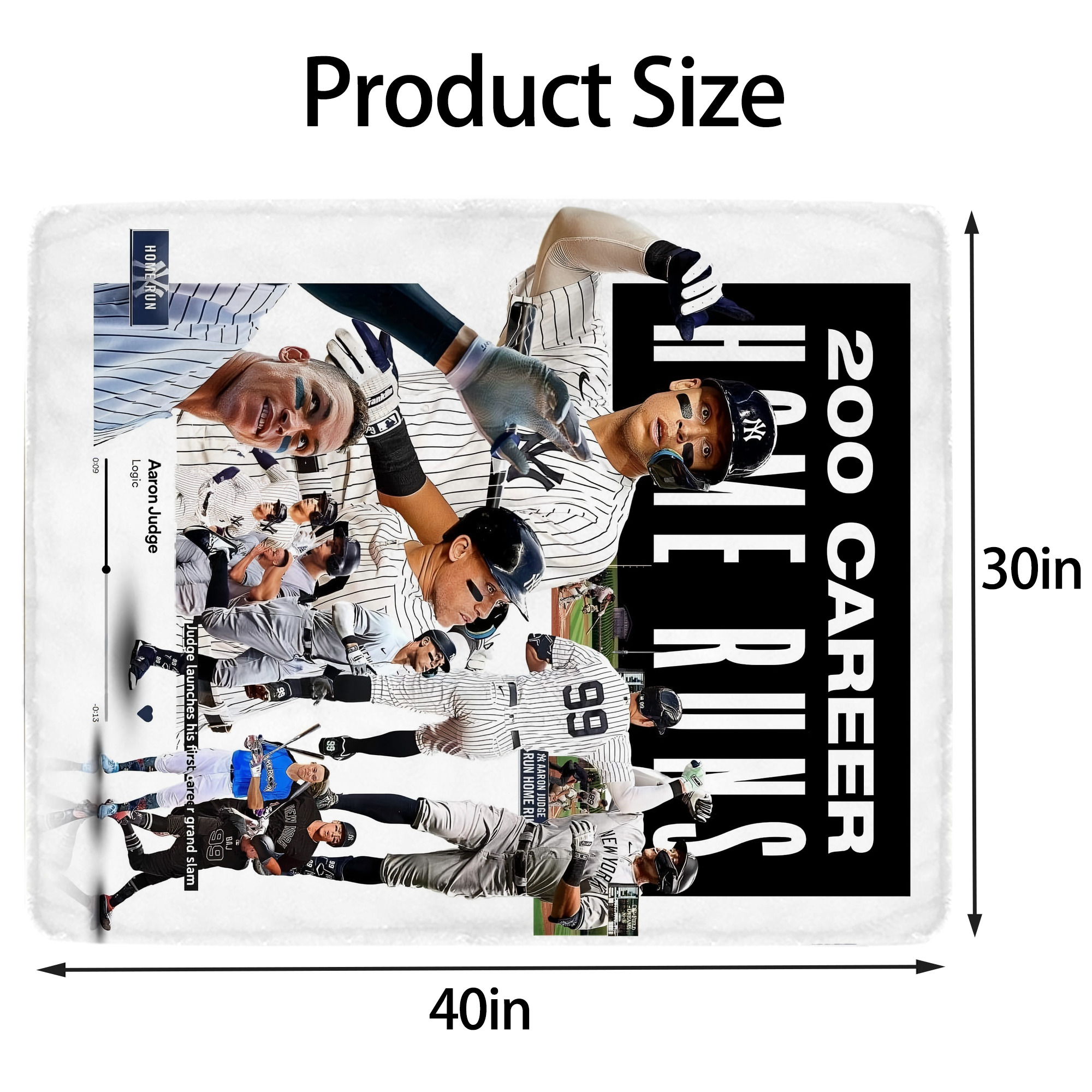 Aaron Judge 200 Home Runs 2 Soft Plush Fleece Blanket 30x40 Inch - 300GSM Flannel, Ultra Soft & Warm, Lightweight & Durable, Perfect For Kids, Adults, Couch, Bed, Camping, Travel, Gift For Family & Friends