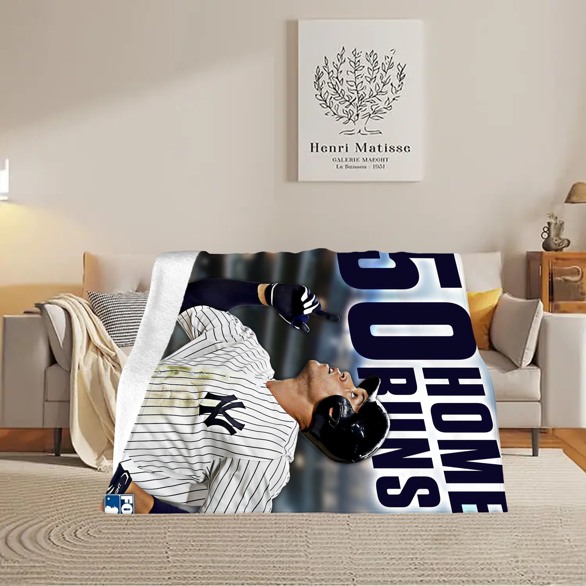 Aaron Judge 50 Home Runs 5 Soft Plush Fleece Blanket 30x40 Inch - 300GSM Flannel, Ultra Soft & Warm, Lightweight & Durable, Perfect For Kids, Adults, Couch, Bed, Camping, Travel, Gift For Family & Friends