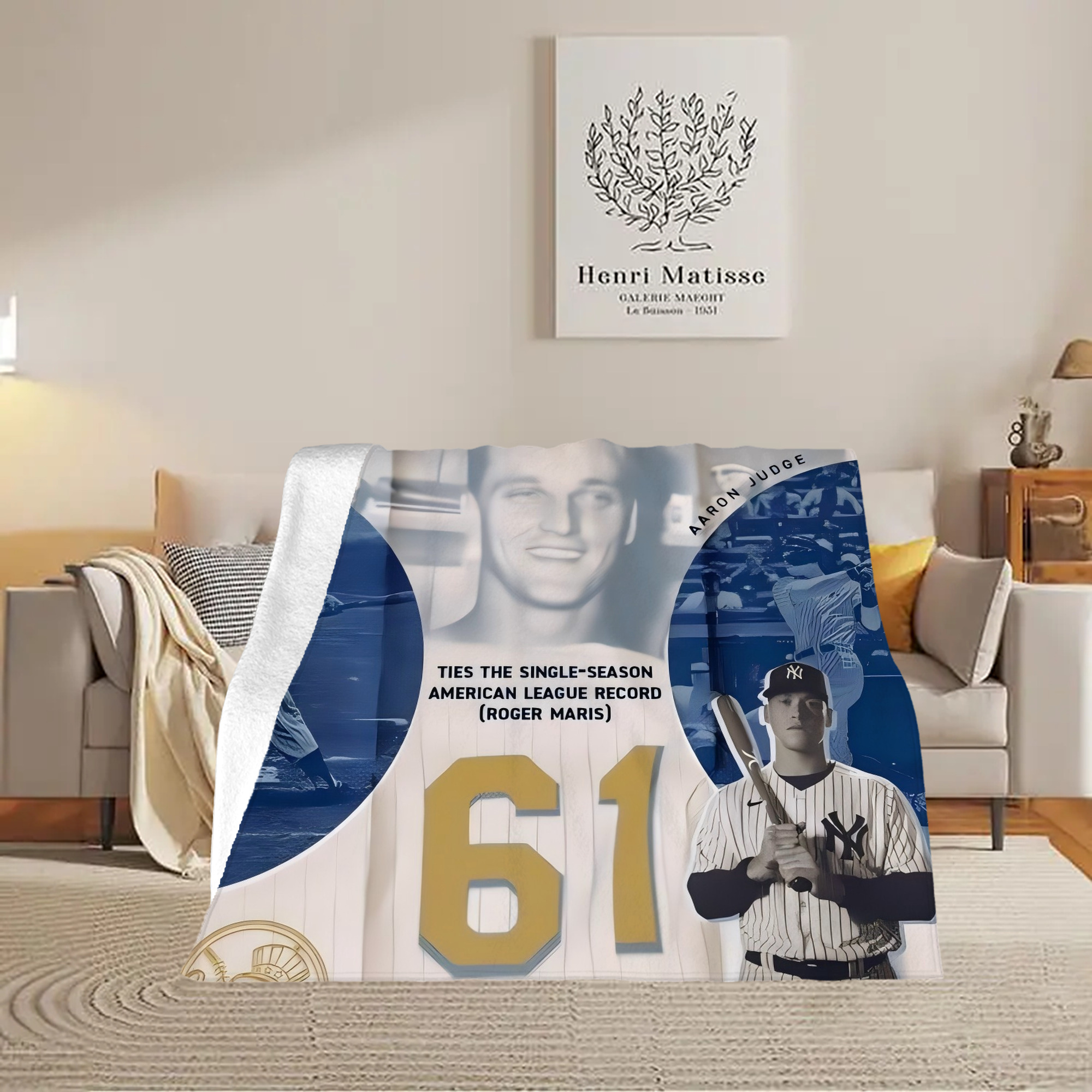 Aaron Judge 61 Home Runs 2 Soft Fleece Throw Blanket 50 X 60 Inch – Super Soft, Lightweight, And Durable – Perfect For Sofa, Bed, Camping, And More – Ideal Gift For Family And Friends