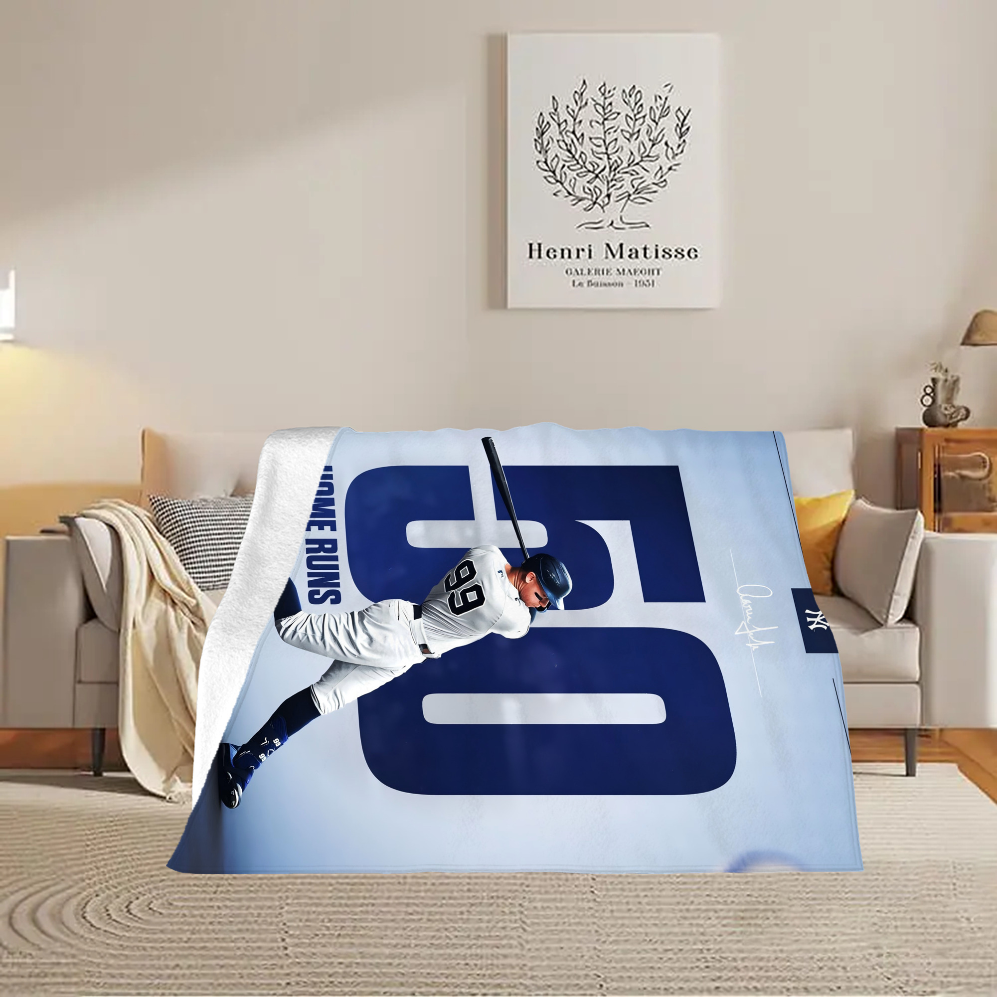 Aaron Judge 50 Home Runs 4 Soft Fleece Throw Blanket 60 X 80 Inch – Super Soft, Lightweight, And Durable – Perfect For Sofa, Bed, Camping, And More – Ideal Gift For Family And Friends
