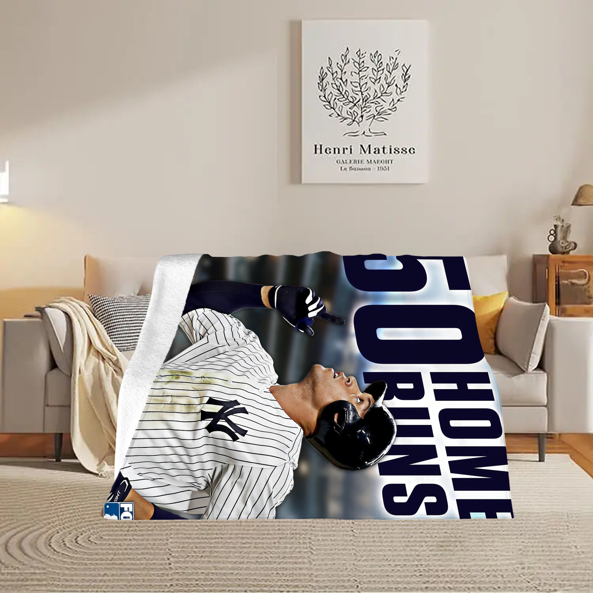 Aaron Judge 50 Home Runs 5 Soft Fleece Throw Blanket 60 X 80 Inch – Super Soft, Lightweight, And Durable – Perfect For Sofa, Bed, Camping, And More – Ideal Gift For Family And Friends