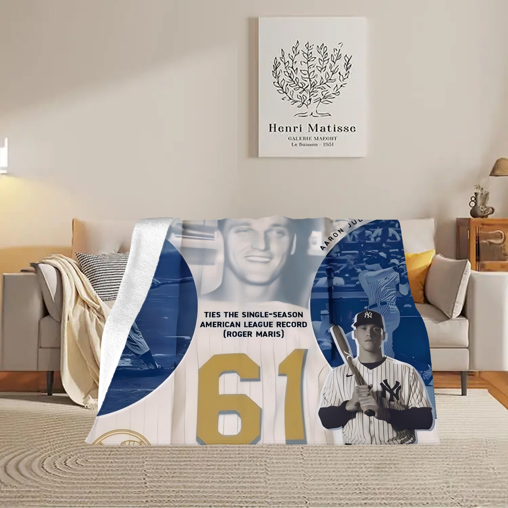 Aaron Judge 61 Home Runs 2 Soft Fleece Throw Blanket 60 X 80 Inch – Super Soft, Lightweight, And Durable – Perfect For Sofa, Bed, Camping, And More – Ideal Gift For Family And Friends