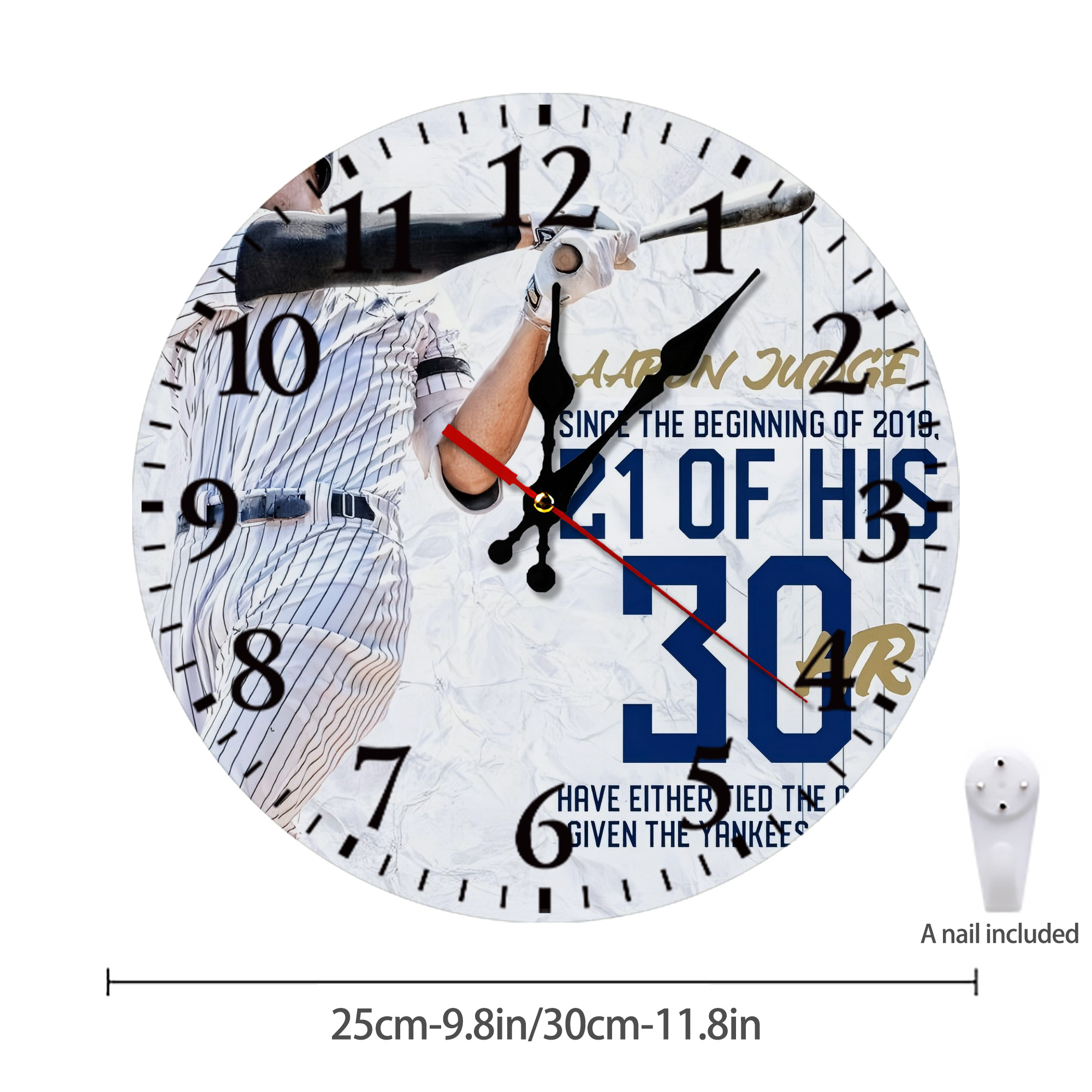 Aaron Judge 30 Home Runs Silent Round Wall Clock – Modern & Stylish DIY Design, Durable Wood Construction, Easy To Install – Perfect For Office, Bedroom, Living Room, And More