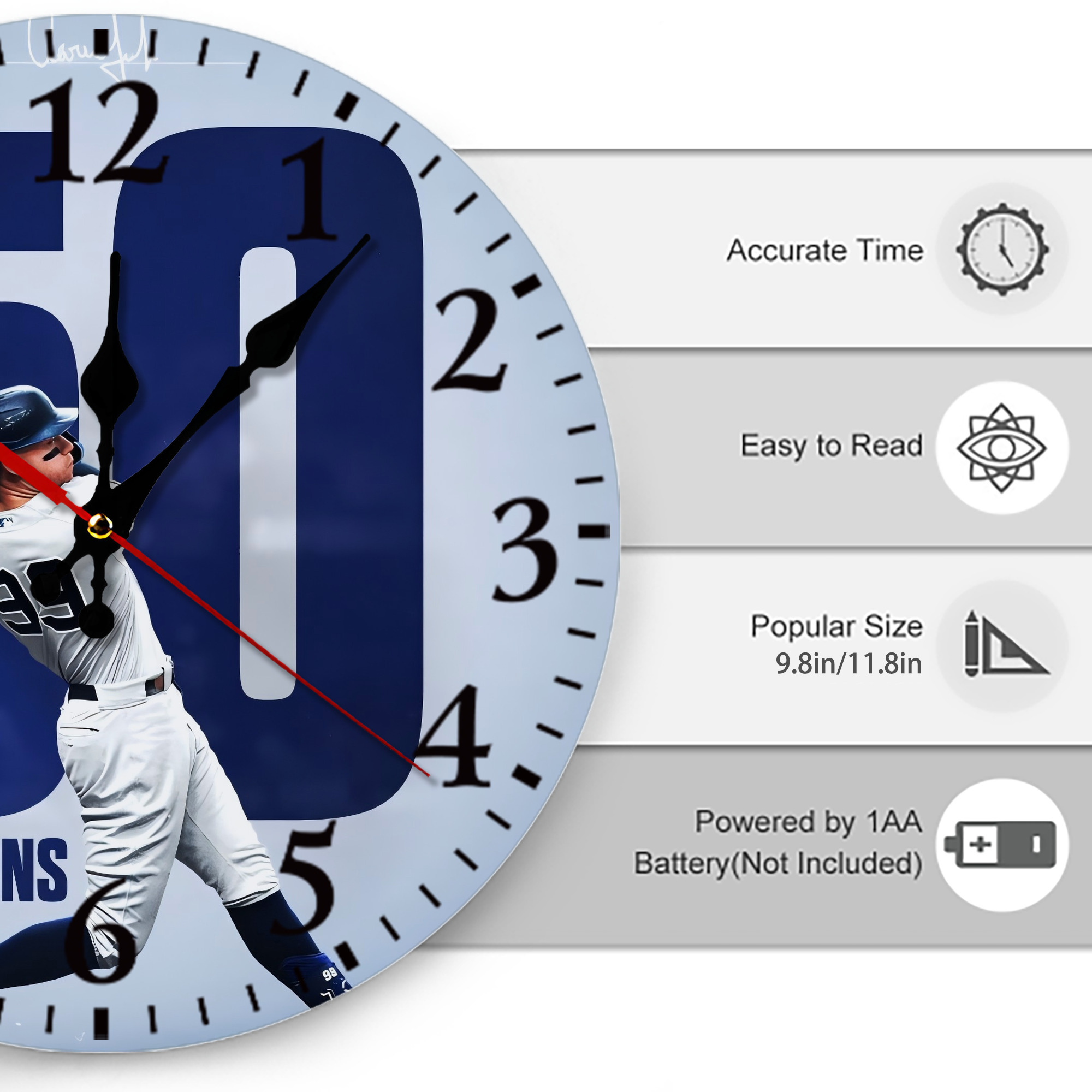 Aaron Judge 50 Home Runs 4 Silent Round Wall Clock – Modern & Stylish DIY Design, Durable Wood Construction, Easy To Install – Perfect For Office, Bedroom, Living Room, And More