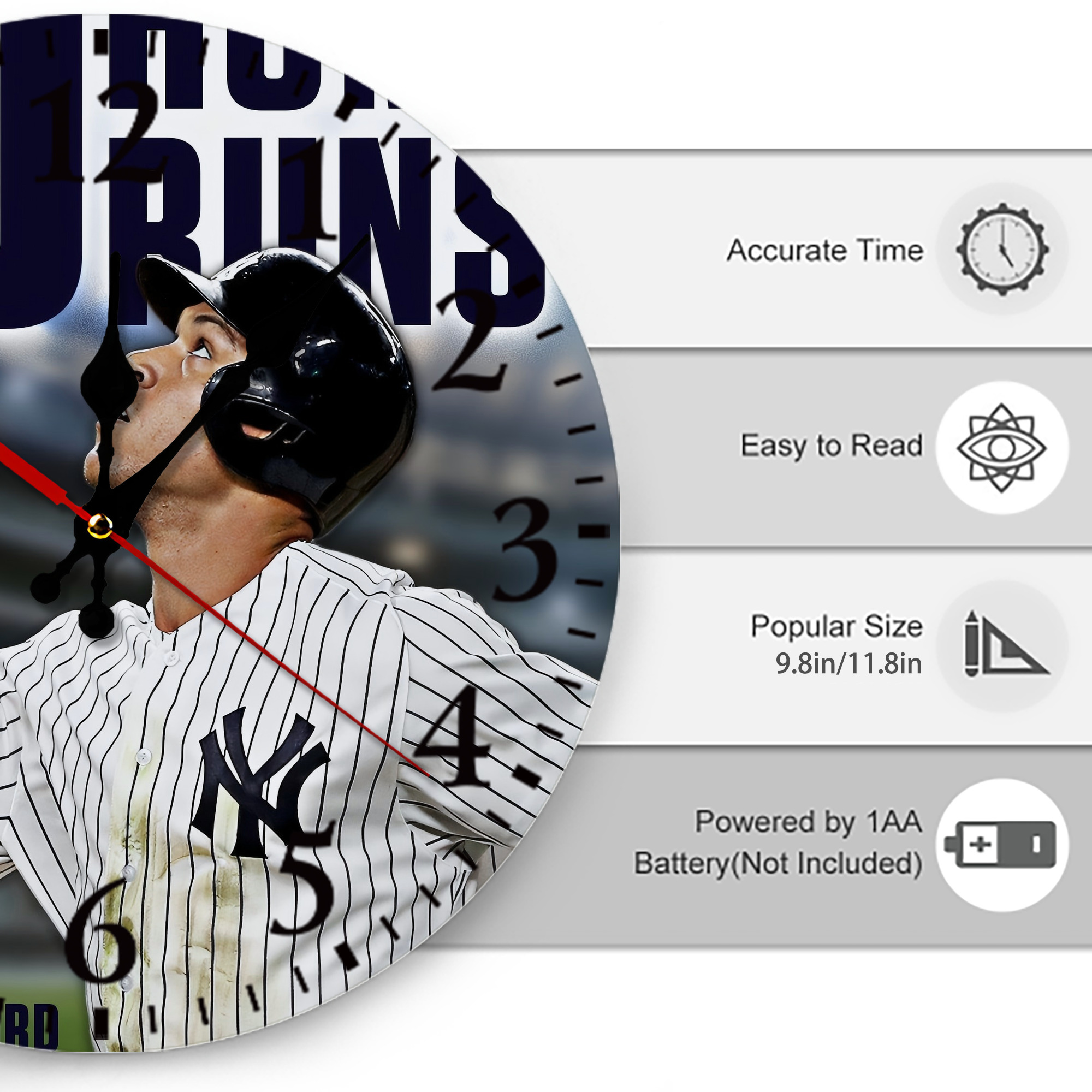 Aaron Judge 50 Home Runs 5 Silent Round Wall Clock – Modern & Stylish DIY Design, Durable Wood Construction, Easy To Install – Perfect For Office, Bedroom, Living Room, And More