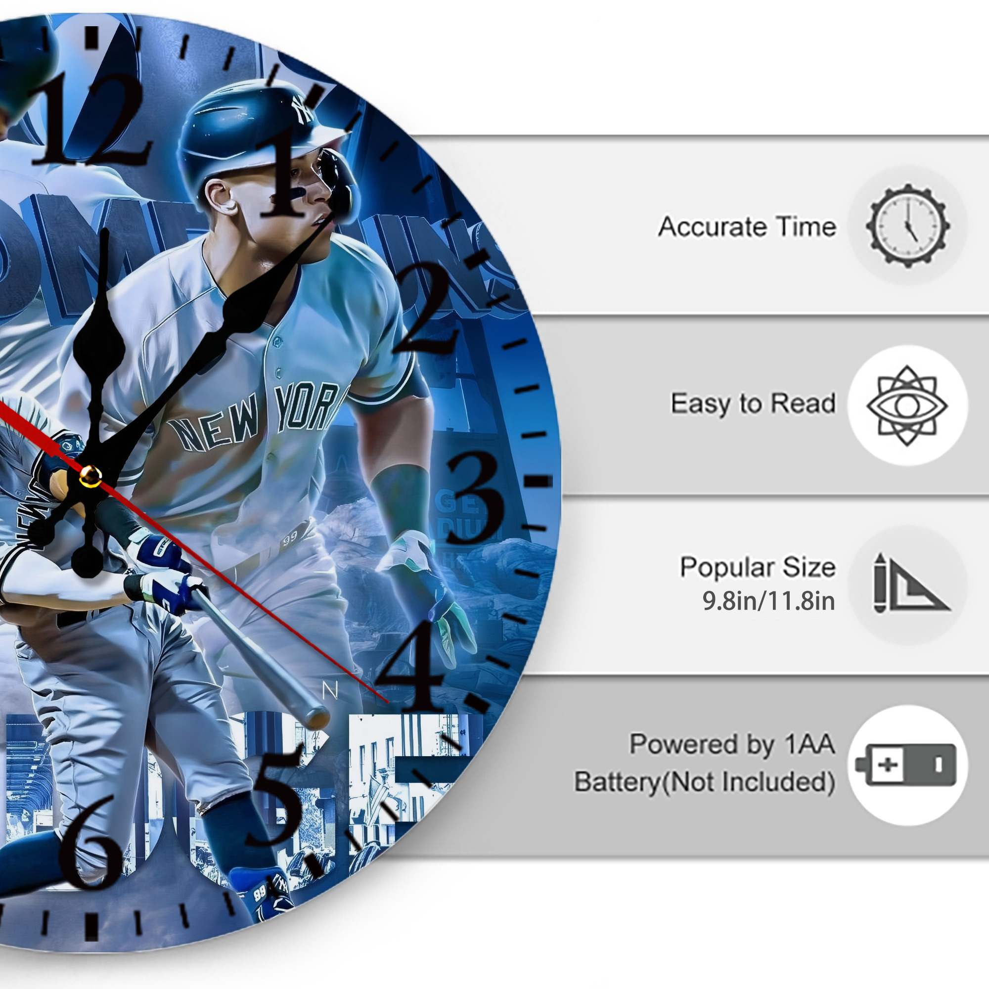 Aaron Judge 50 Home Runs Silent Round Wall Clock – Modern & Stylish DIY Design, Durable Wood Construction, Easy To Install – Perfect For Office, Bedroom, Living Room, And More