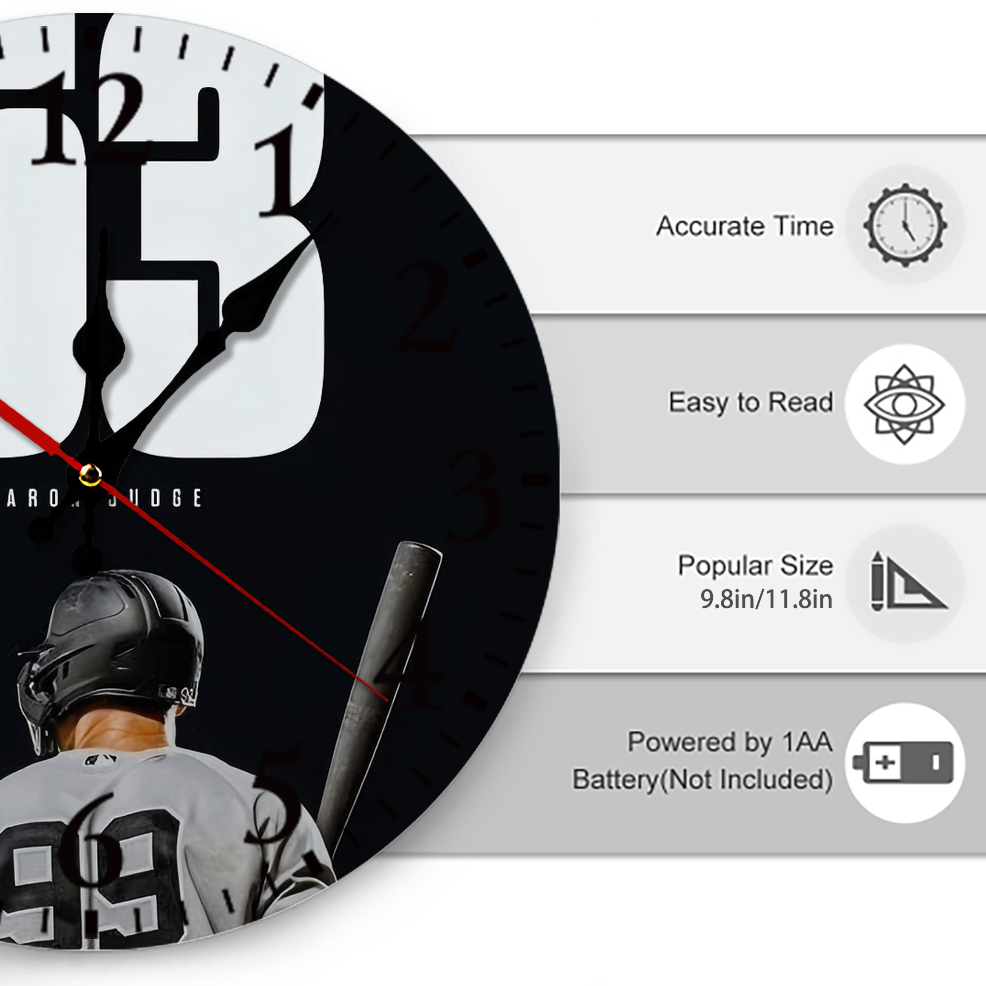 Aaron Judge 53 Home Runs Silent Round Wall Clock – Modern & Stylish DIY Design, Durable Wood Construction, Easy To Install – Perfect For Office, Bedroom, Living Room, And More