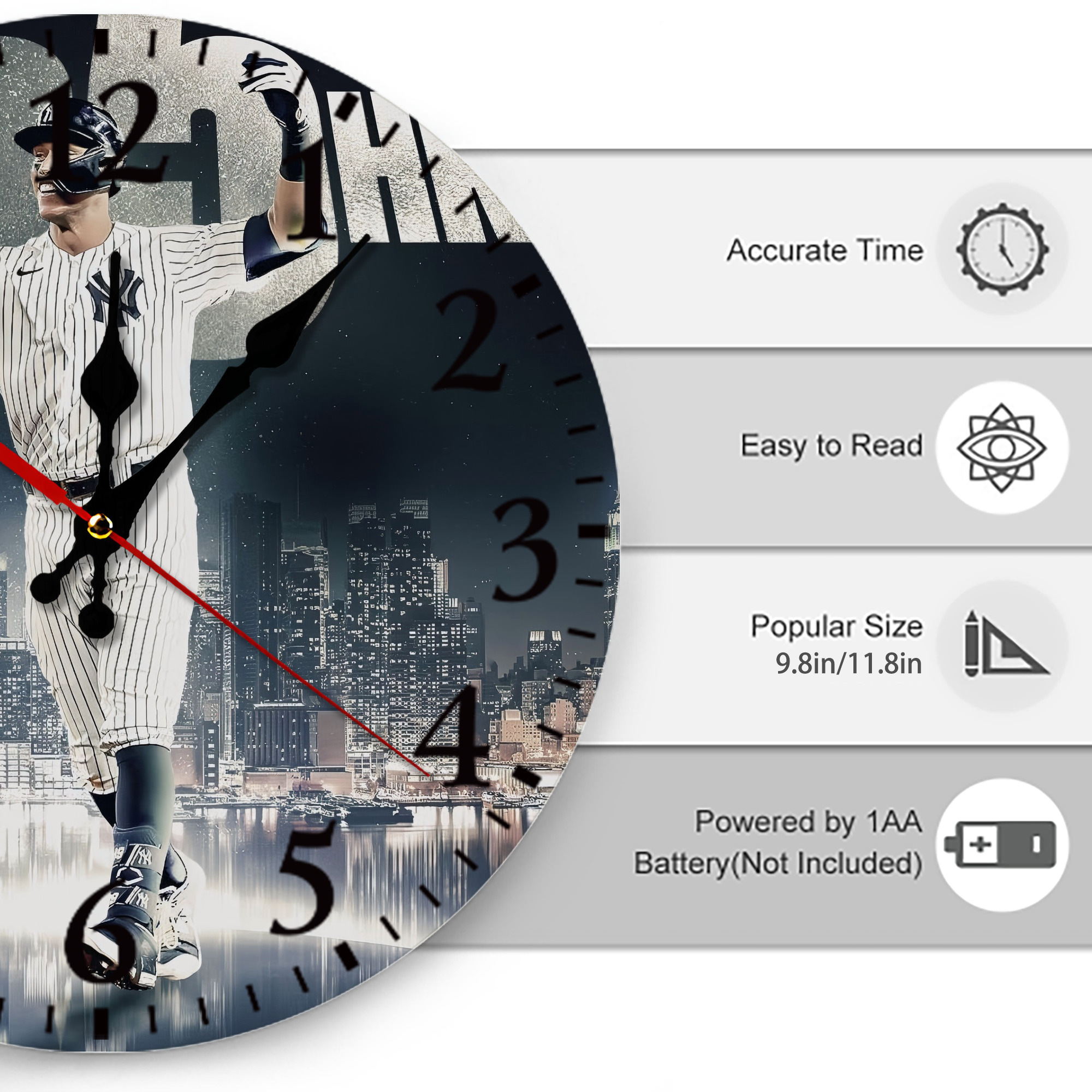 Aaron Judge 55 Home Runs Silent Round Wall Clock – Modern & Stylish DIY Design, Durable Wood Construction, Easy To Install – Perfect For Office, Bedroom, Living Room, And More