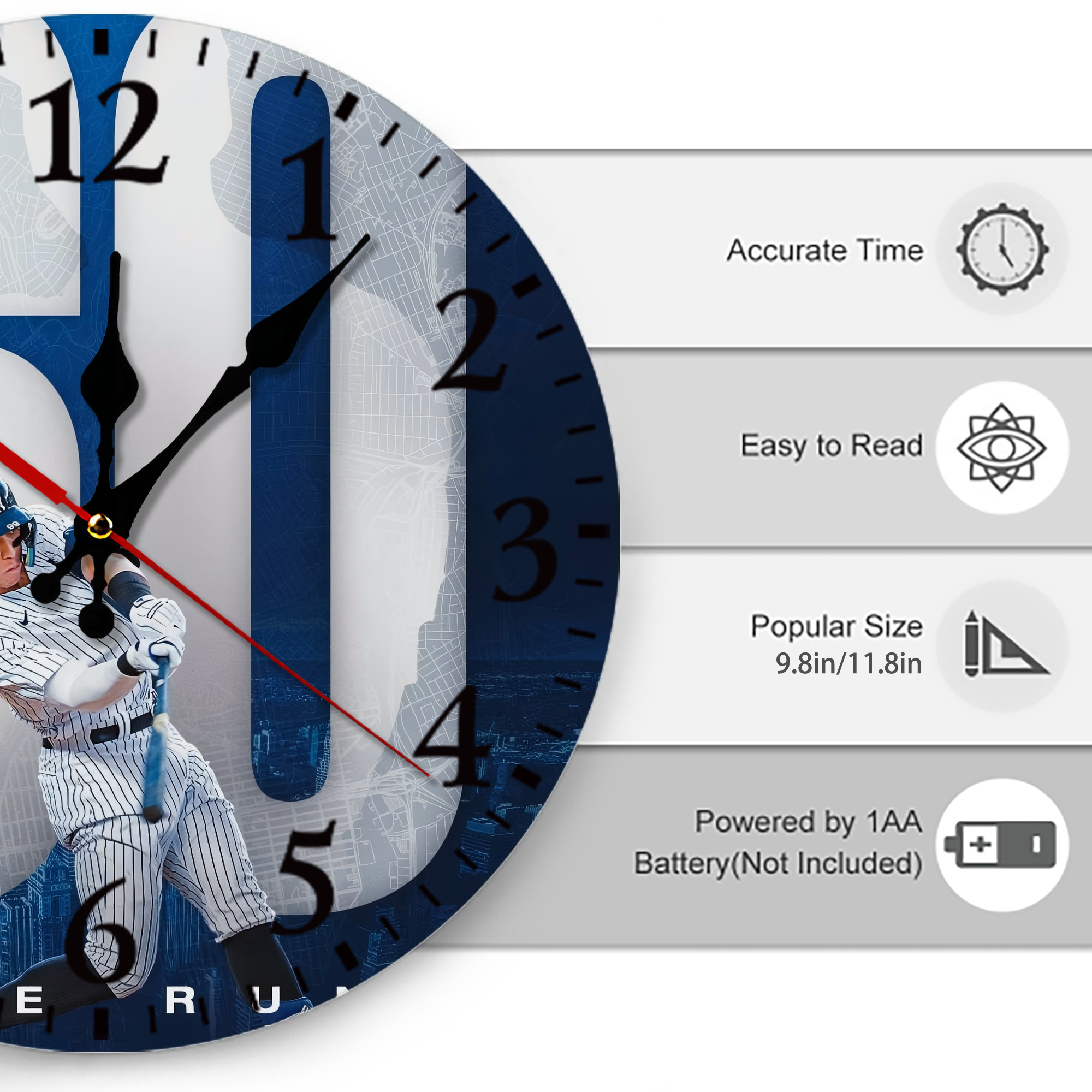 Aaron Judge 60 Home Runs 2 Silent Round Wall Clock – Modern & Stylish DIY Design, Durable Wood Construction, Easy To Install – Perfect For Office, Bedroom, Living Room, And More