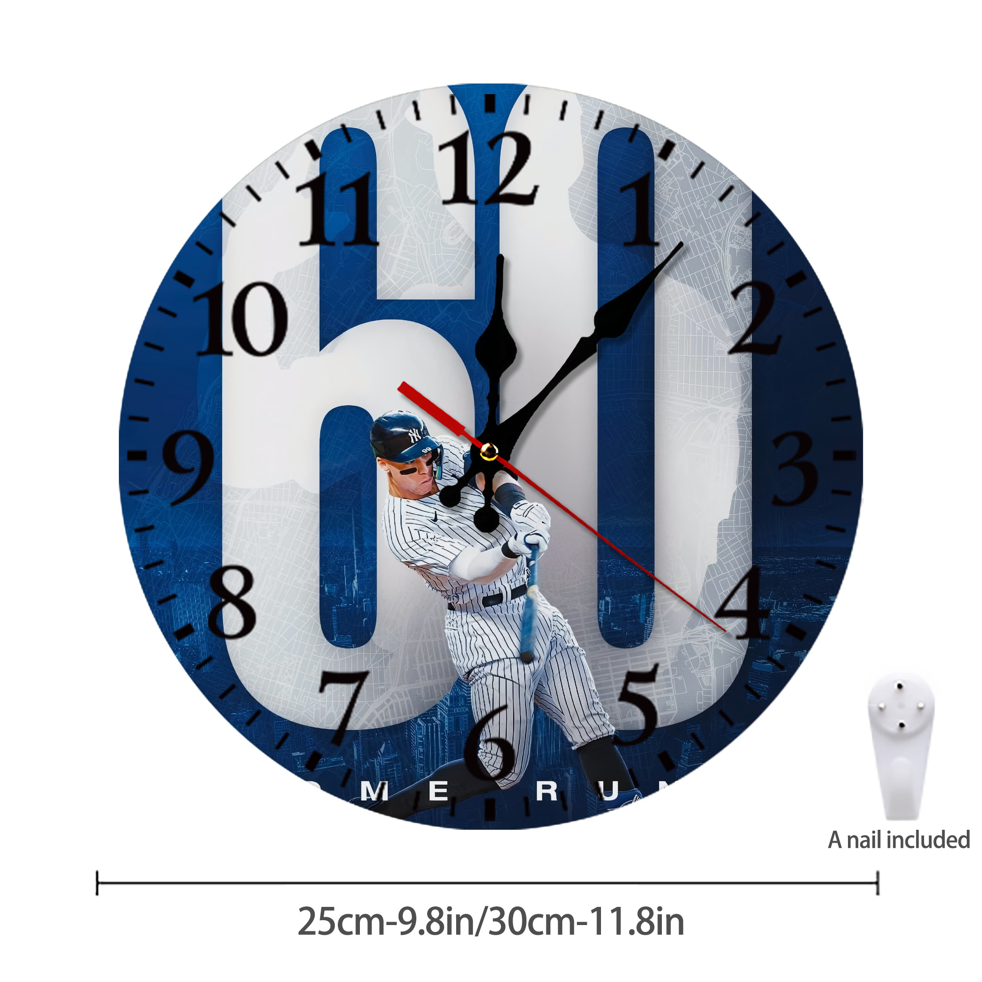 Aaron Judge 60 Home Runs 2 Silent Round Wall Clock – Modern & Stylish DIY Design, Durable Wood Construction, Easy To Install – Perfect For Office, Bedroom, Living Room, And More