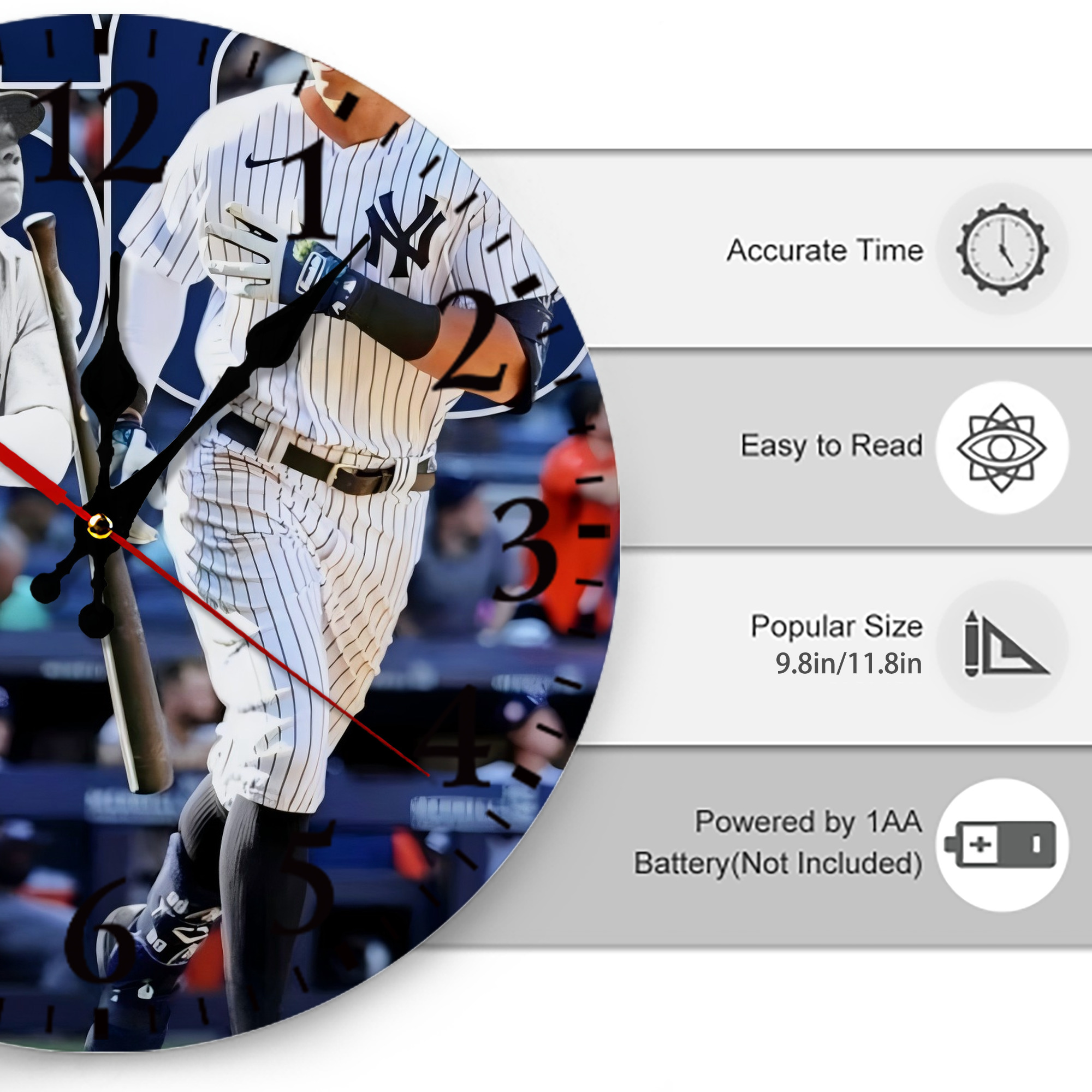 Aaron Judge 60 Home Runs 5 Silent Round Wall Clock – Modern & Stylish DIY Design, Durable Wood Construction, Easy To Install – Perfect For Office, Bedroom, Living Room, And More