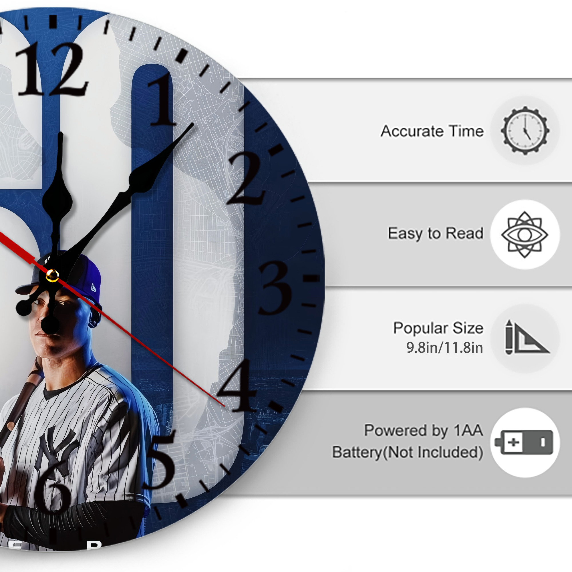 Aaron Judge 60 Home Runs Silent Round Wall Clock – Modern & Stylish DIY Design, Durable Wood Construction, Easy To Install – Perfect For Office, Bedroom, Living Room, And More