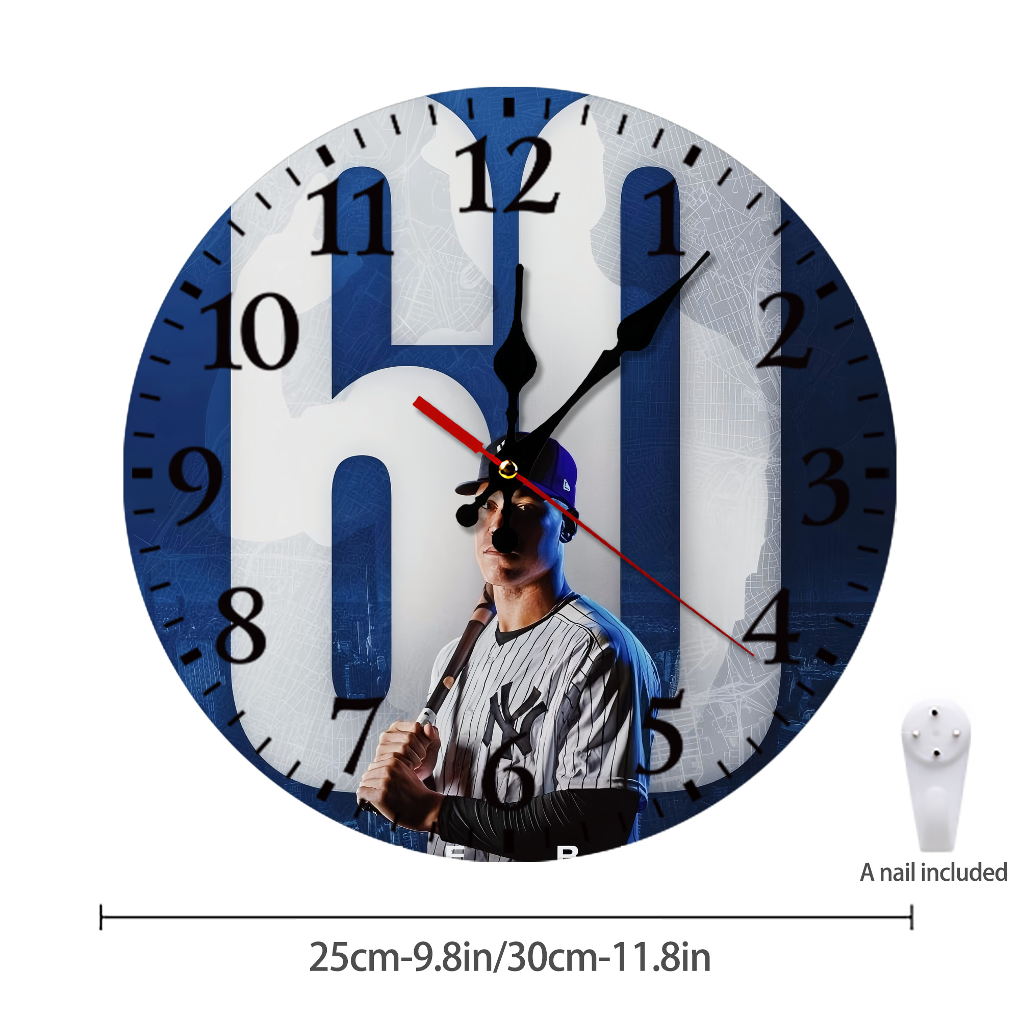 Aaron Judge 60 Home Runs Silent Round Wall Clock – Modern & Stylish DIY Design, Durable Wood Construction, Easy To Install – Perfect For Office, Bedroom, Living Room, And More