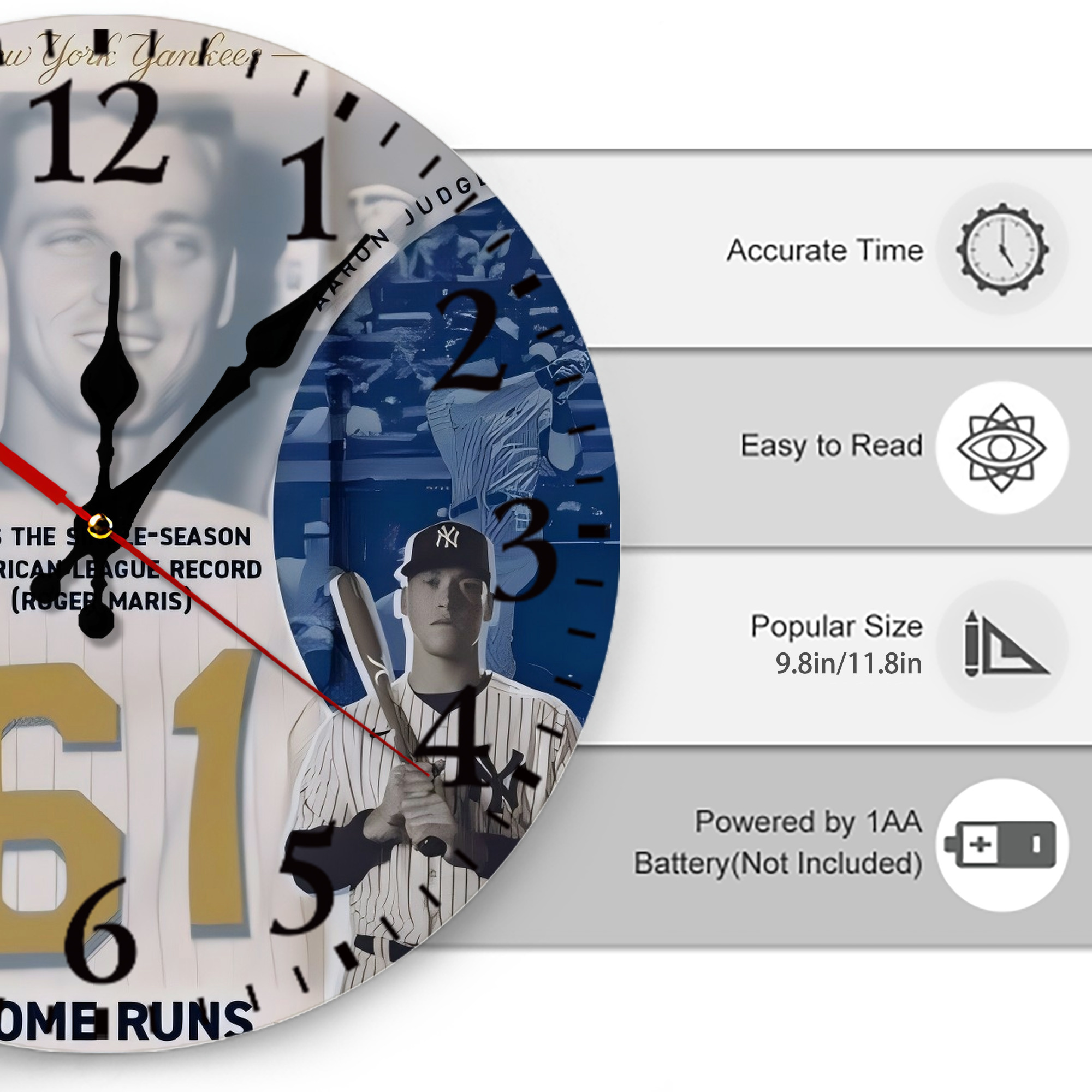Aaron Judge 61 Home Runs 2 Silent Round Wall Clock – Modern & Stylish DIY Design, Durable Wood Construction, Easy To Install – Perfect For Office, Bedroom, Living Room, And More