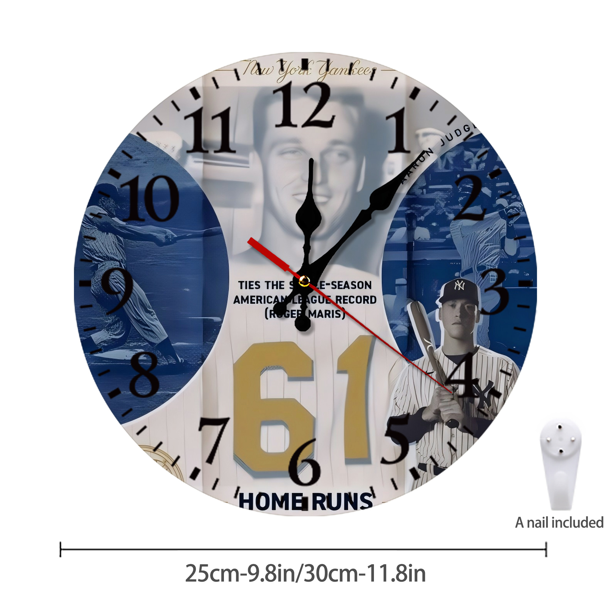 Aaron Judge 61 Home Runs 2 Silent Round Wall Clock – Modern & Stylish DIY Design, Durable Wood Construction, Easy To Install – Perfect For Office, Bedroom, Living Room, And More
