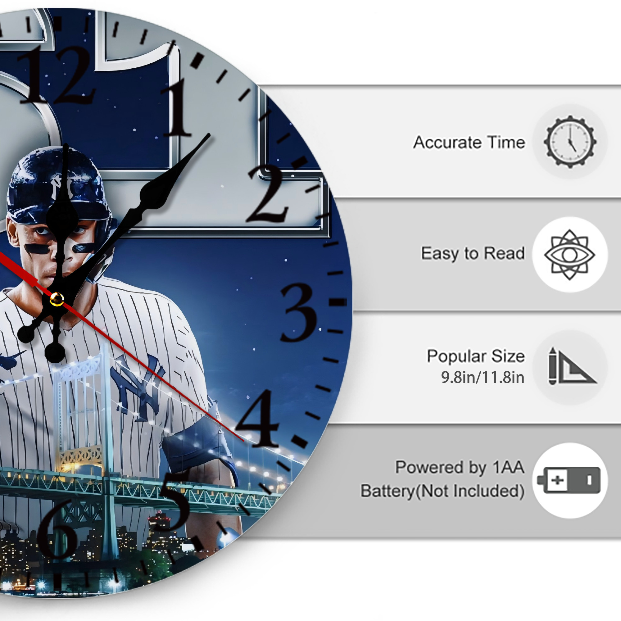 Aaron Judge 61 Home Runs Silent Round Wall Clock – Modern & Stylish DIY Design, Durable Wood Construction, Easy To Install – Perfect For Office, Bedroom, Living Room, And More