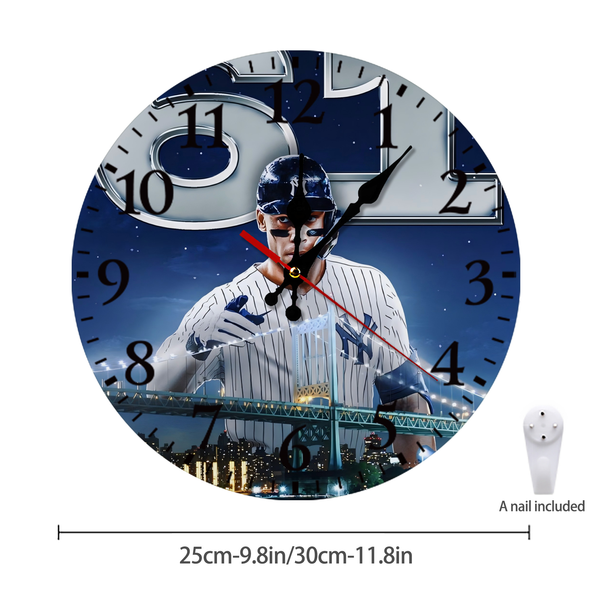 Aaron Judge 61 Home Runs Silent Round Wall Clock – Modern & Stylish DIY Design, Durable Wood Construction, Easy To Install – Perfect For Office, Bedroom, Living Room, And More