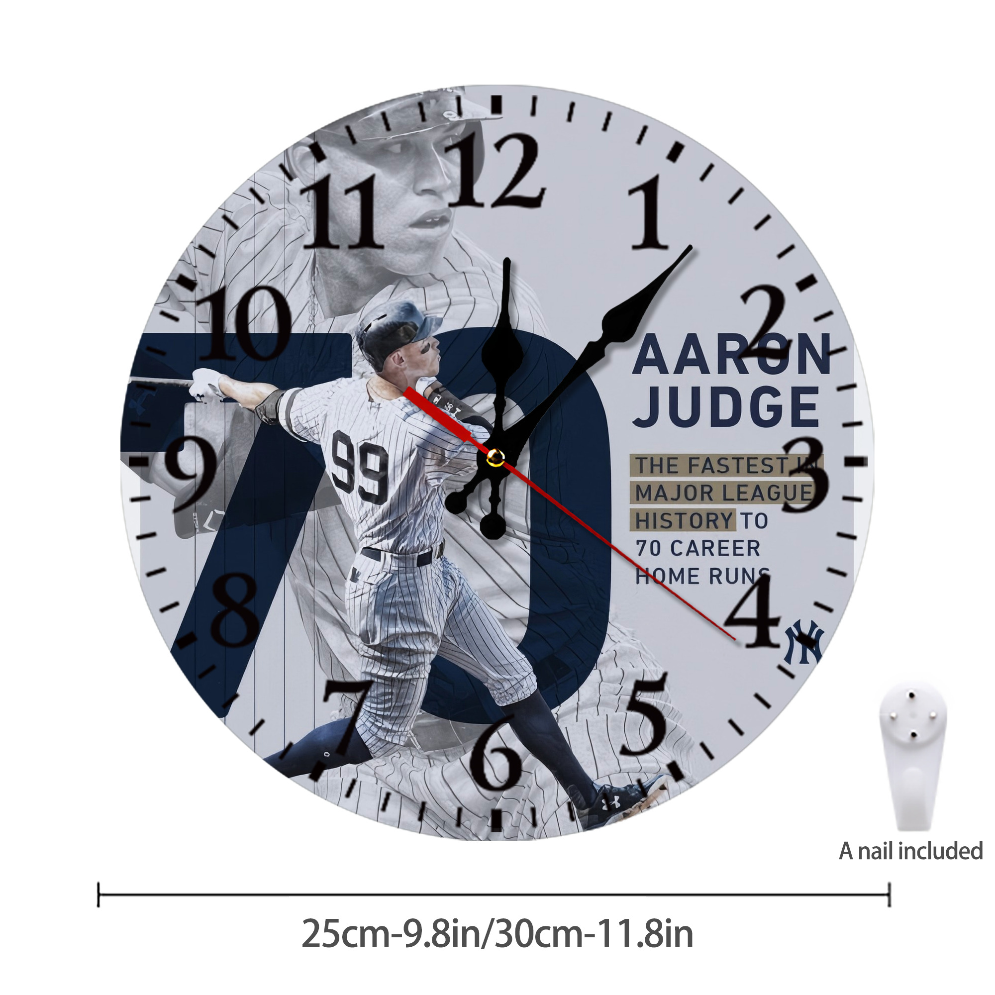 Aaron Judge 70 Home Runs Silent Round Wall Clock – Modern & Stylish DIY Design, Durable Wood Construction, Easy To Install – Perfect For Office, Bedroom, Living Room, And More
