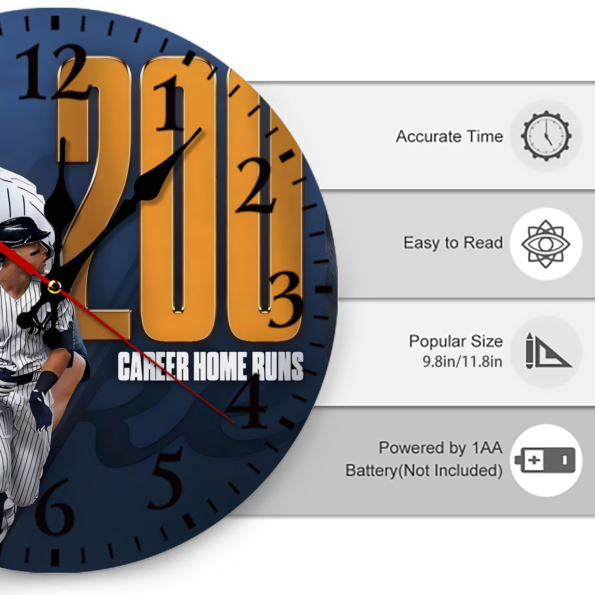 Aaron Judge 200 Home Runs 1 Silent Round Wall Clock – Modern & Stylish DIY Design, Durable Wood Construction, Easy To Install – Perfect For Office, Bedroom, Living Room, And More