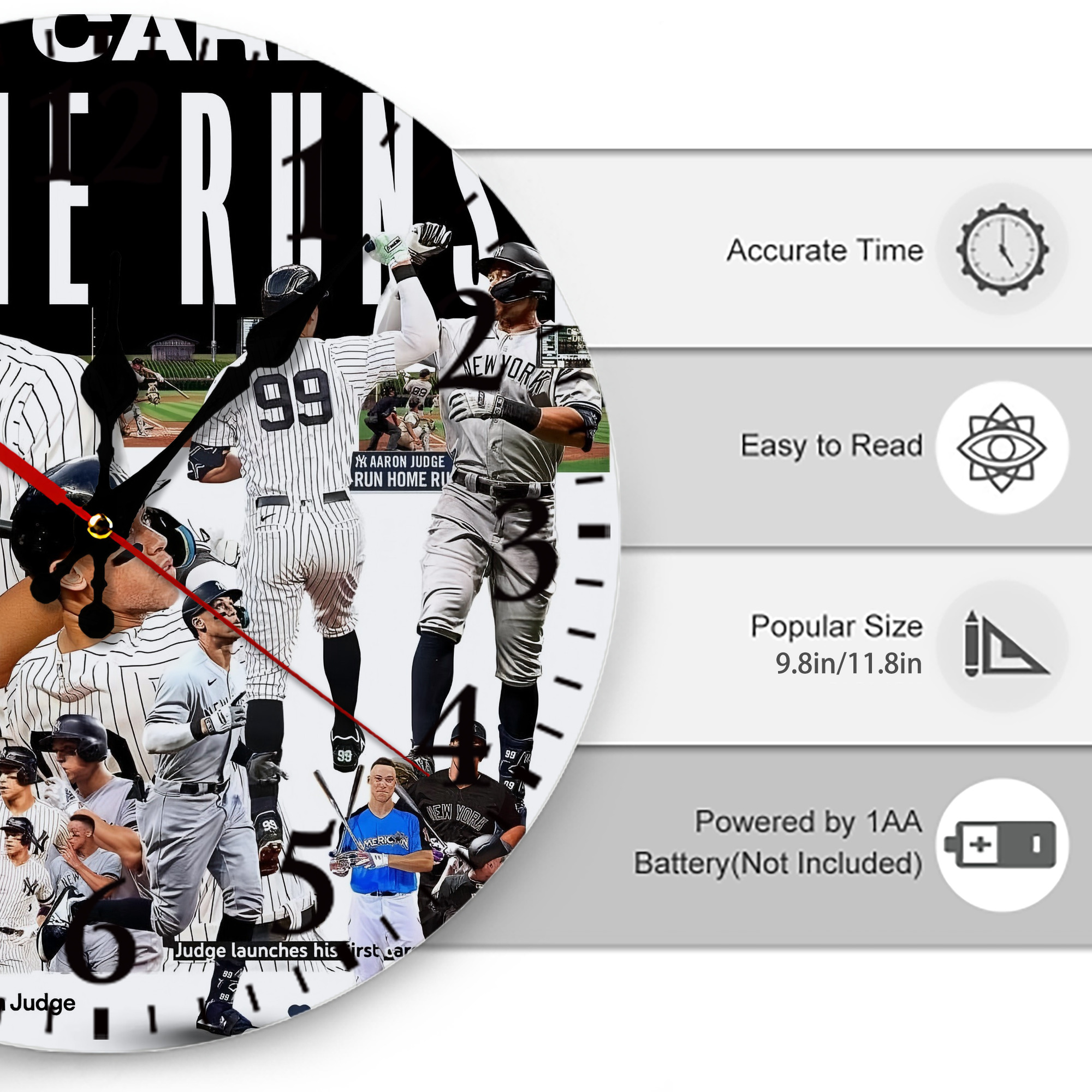 Aaron Judge 200 Home Runs 2 Silent Round Wall Clock – Modern & Stylish DIY Design, Durable Wood Construction, Easy To Install – Perfect For Office, Bedroom, Living Room, And More