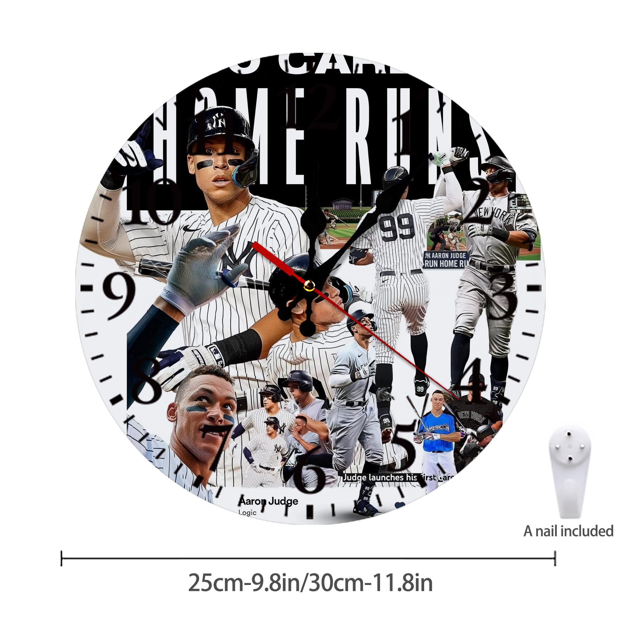 Aaron Judge 200 Home Runs 2 Silent Round Wall Clock – Modern & Stylish DIY Design, Durable Wood Construction, Easy To Install – Perfect For Office, Bedroom, Living Room, And More