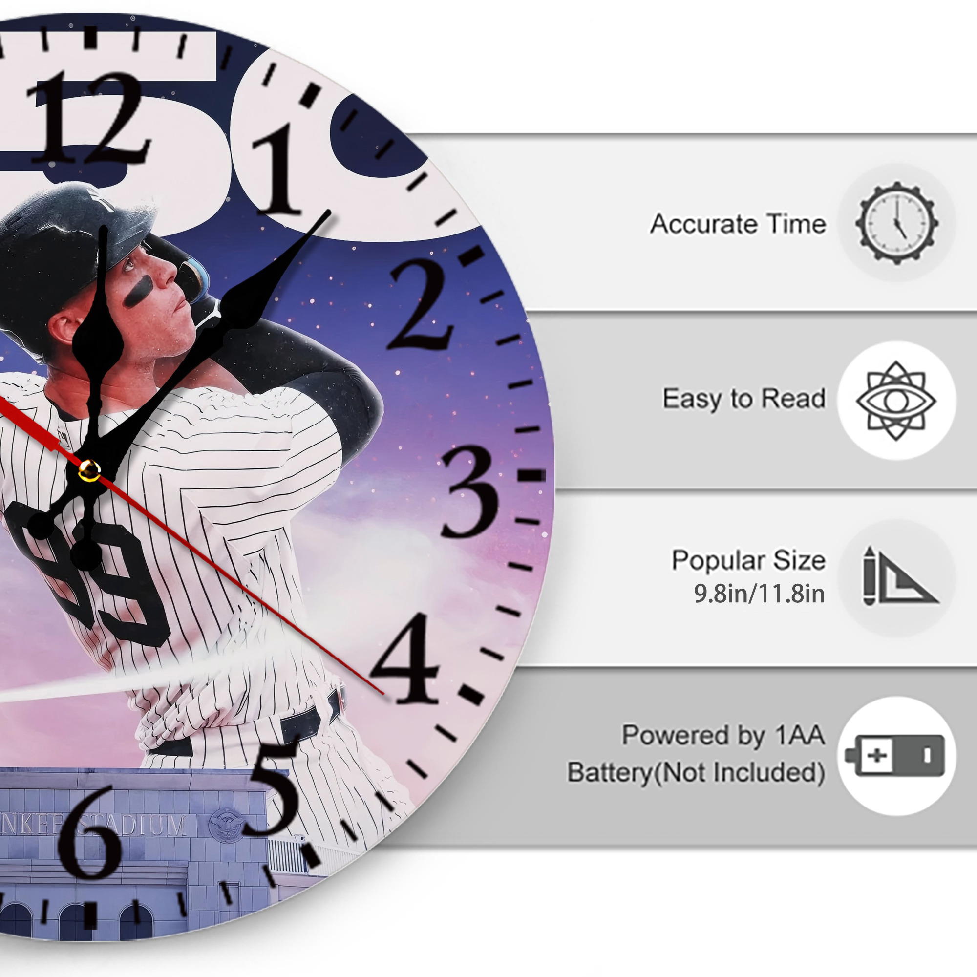 Aaron Judge 250 Home Runs Silent Round Wall Clock – Modern & Stylish DIY Design, Durable Wood Construction, Easy To Install – Perfect For Office, Bedroom, Living Room, And More