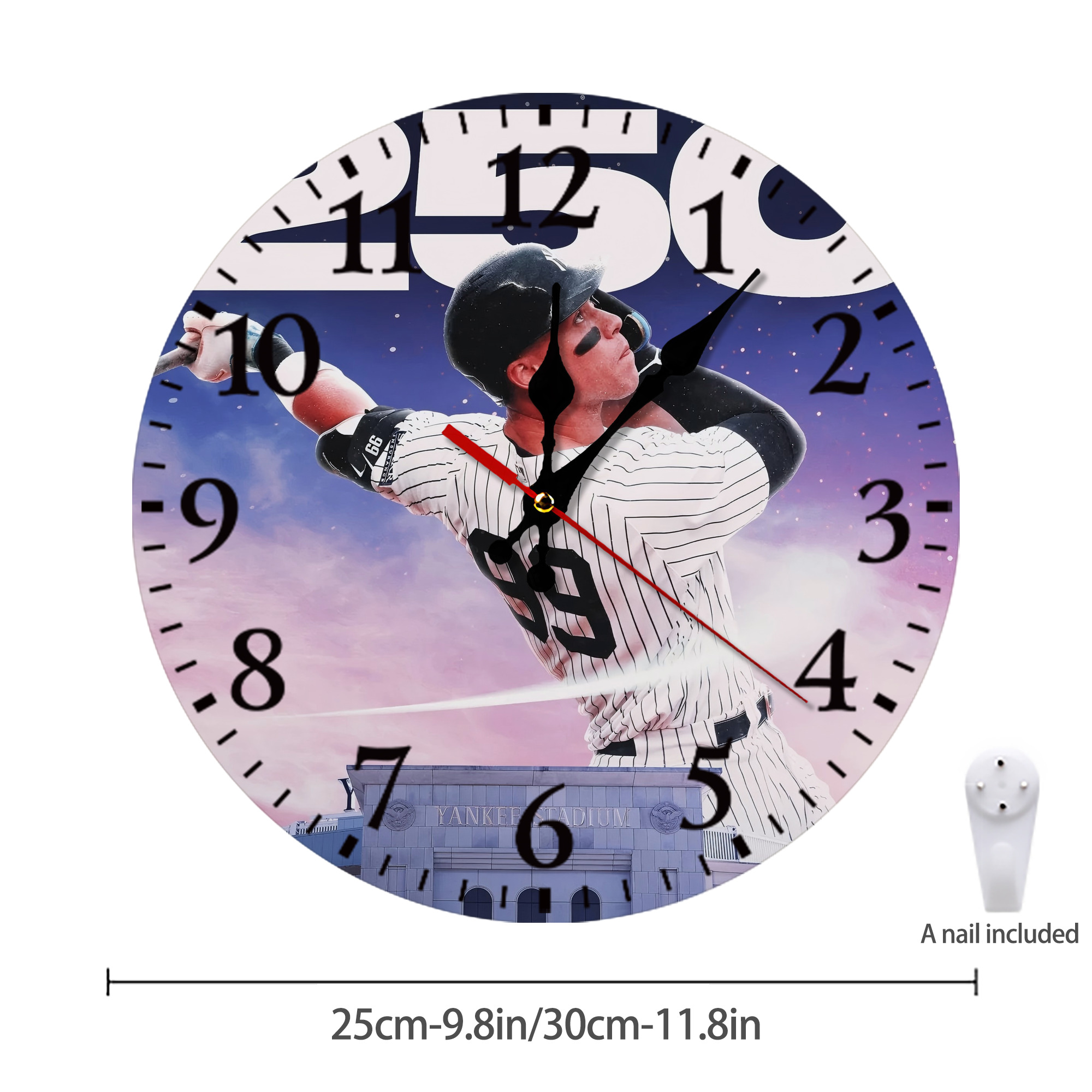 Aaron Judge 250 Home Runs Silent Round Wall Clock – Modern & Stylish DIY Design, Durable Wood Construction, Easy To Install – Perfect For Office, Bedroom, Living Room, And More