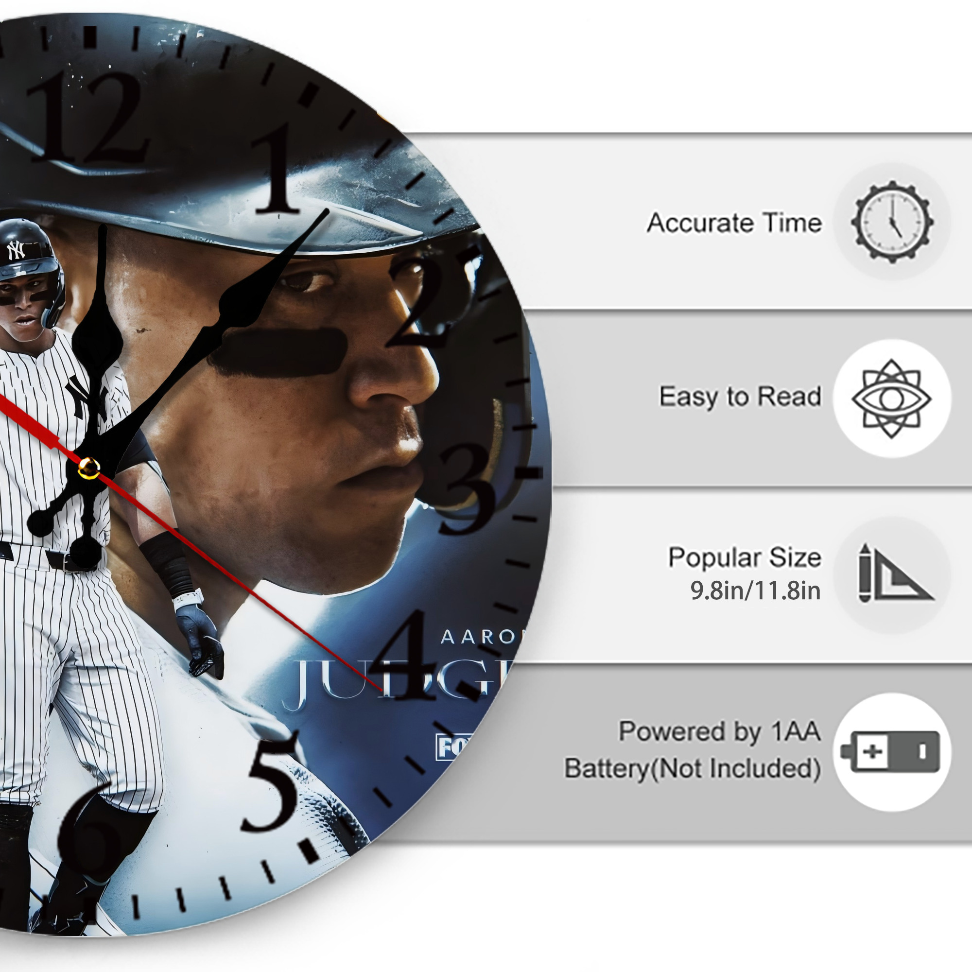 Aaron Judge 300 Home Runs 1 Silent Round Wall Clock – Modern & Stylish DIY Design, Durable Wood Construction, Easy To Install – Perfect For Office, Bedroom, Living Room, And More