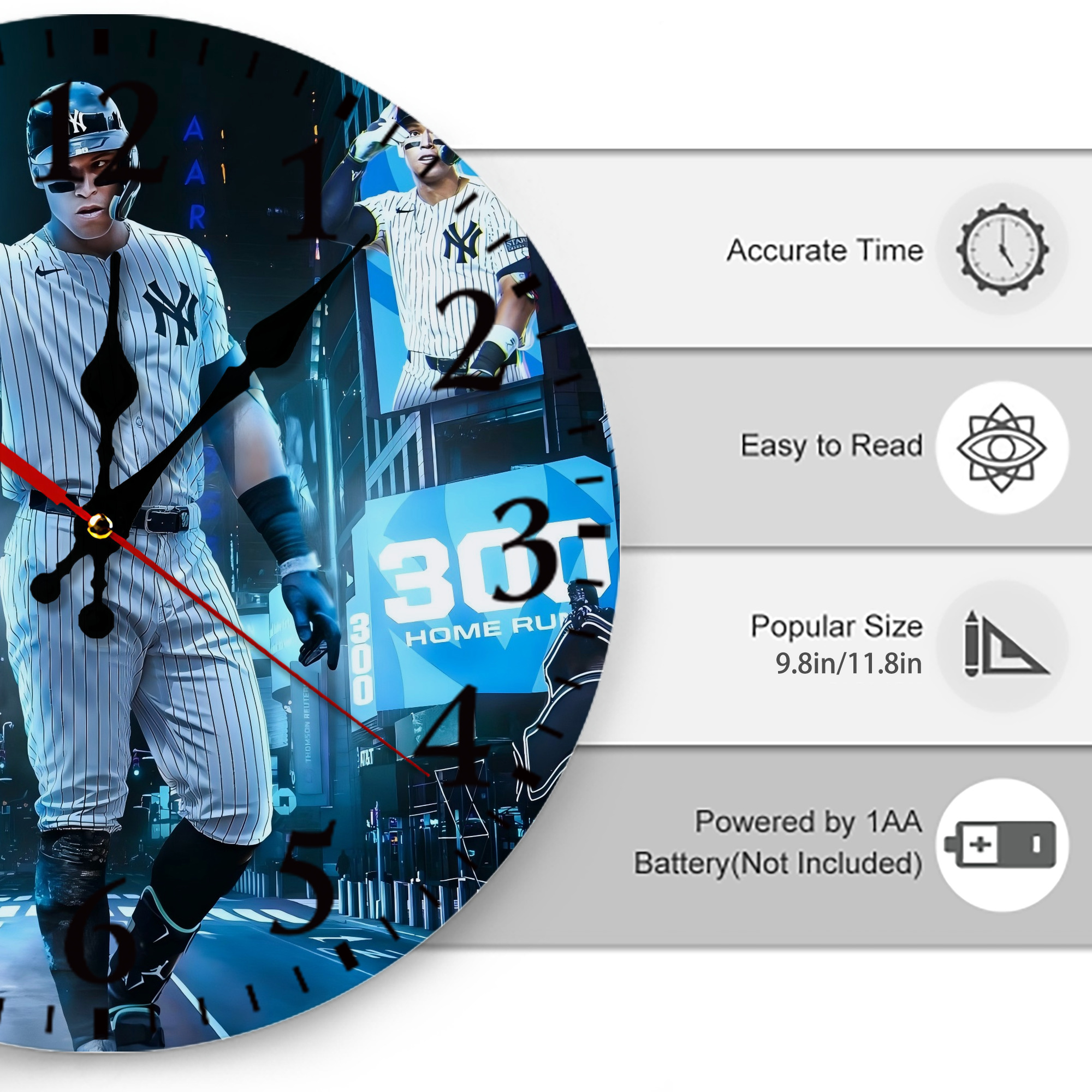 Aaron Judge 300 Home Runs 2 Silent Round Wall Clock – Modern & Stylish DIY Design, Durable Wood Construction, Easy To Install – Perfect For Office, Bedroom, Living Room, And More