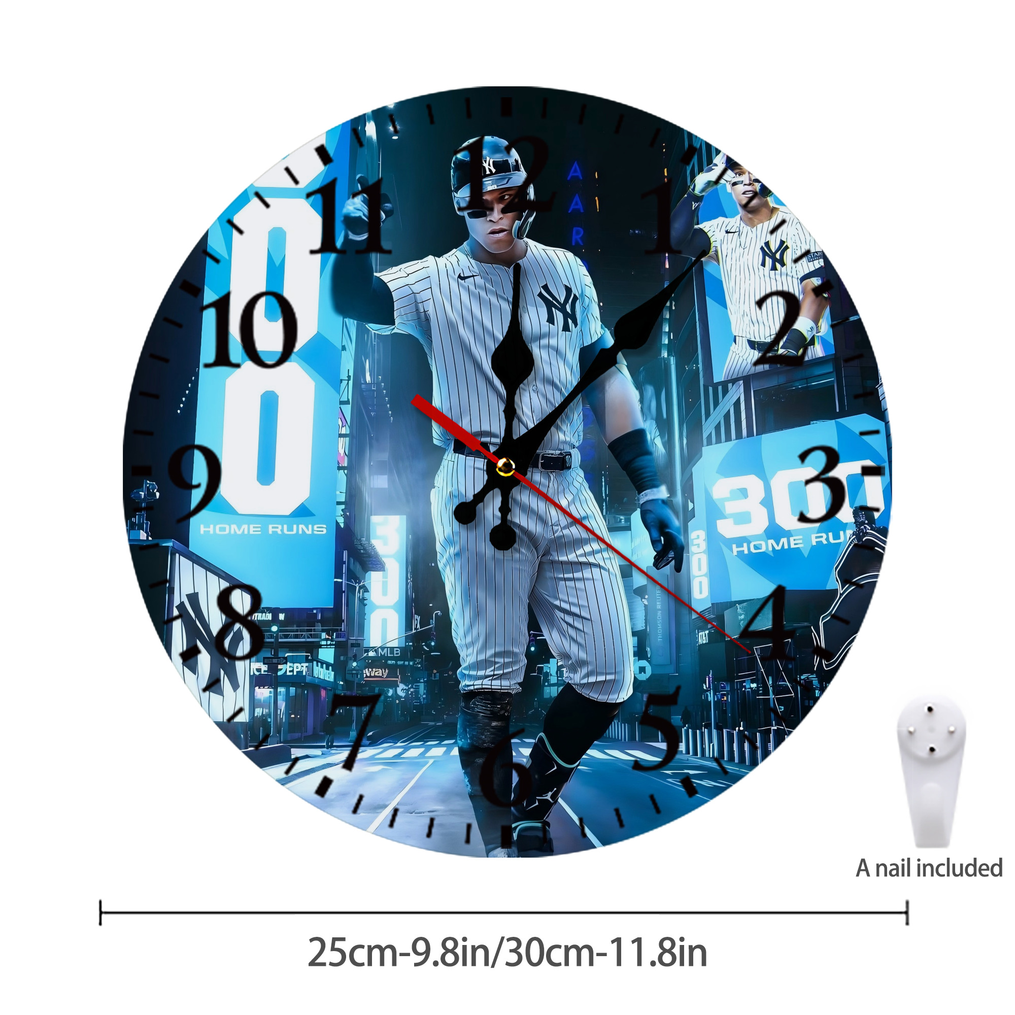 Aaron Judge 300 Home Runs 2 Silent Round Wall Clock – Modern & Stylish DIY Design, Durable Wood Construction, Easy To Install – Perfect For Office, Bedroom, Living Room, And More