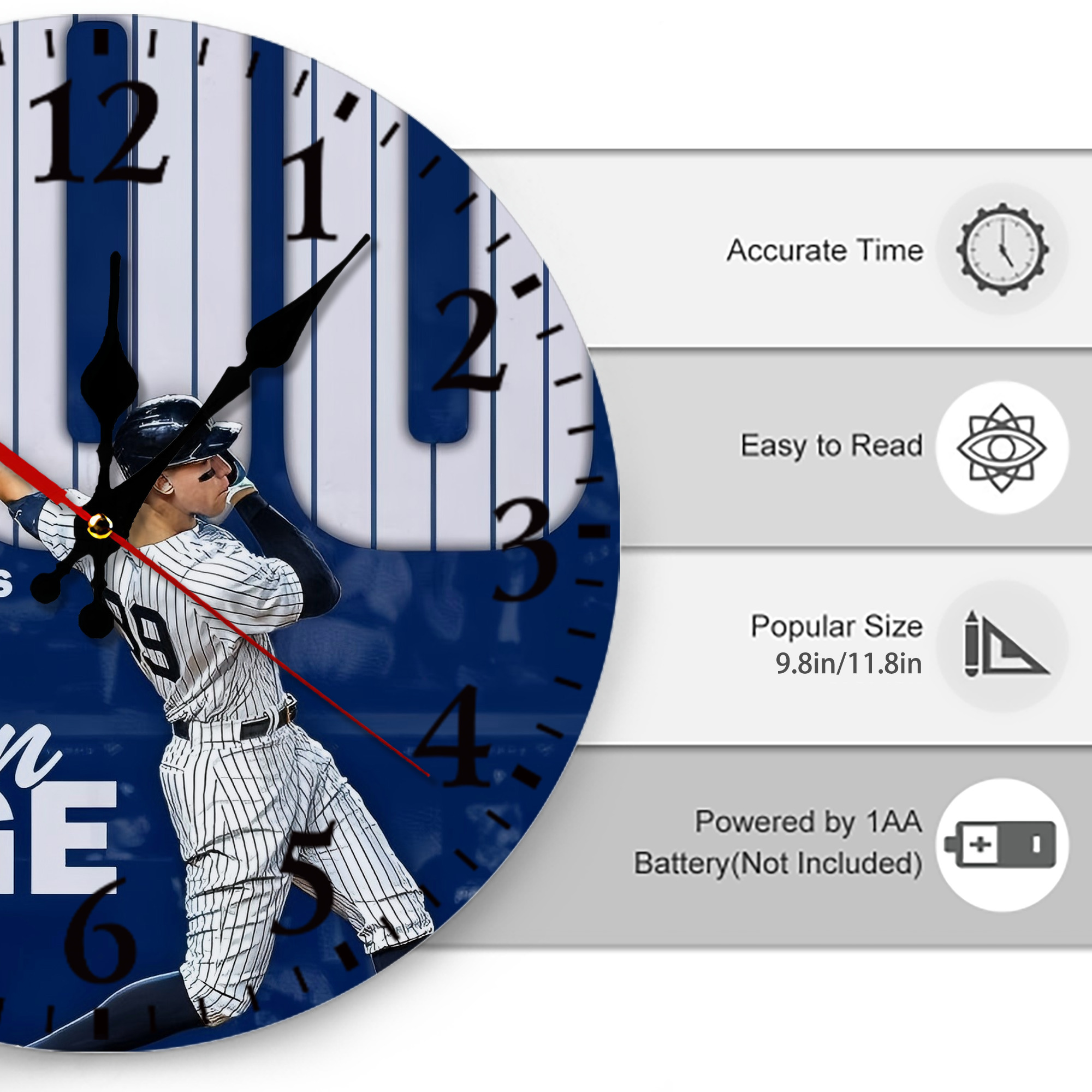 Aaron Judge 300 Home Runs Silent Round Wall Clock – Modern & Stylish DIY Design, Durable Wood Construction, Easy To Install – Perfect For Office, Bedroom, Living Room, And More