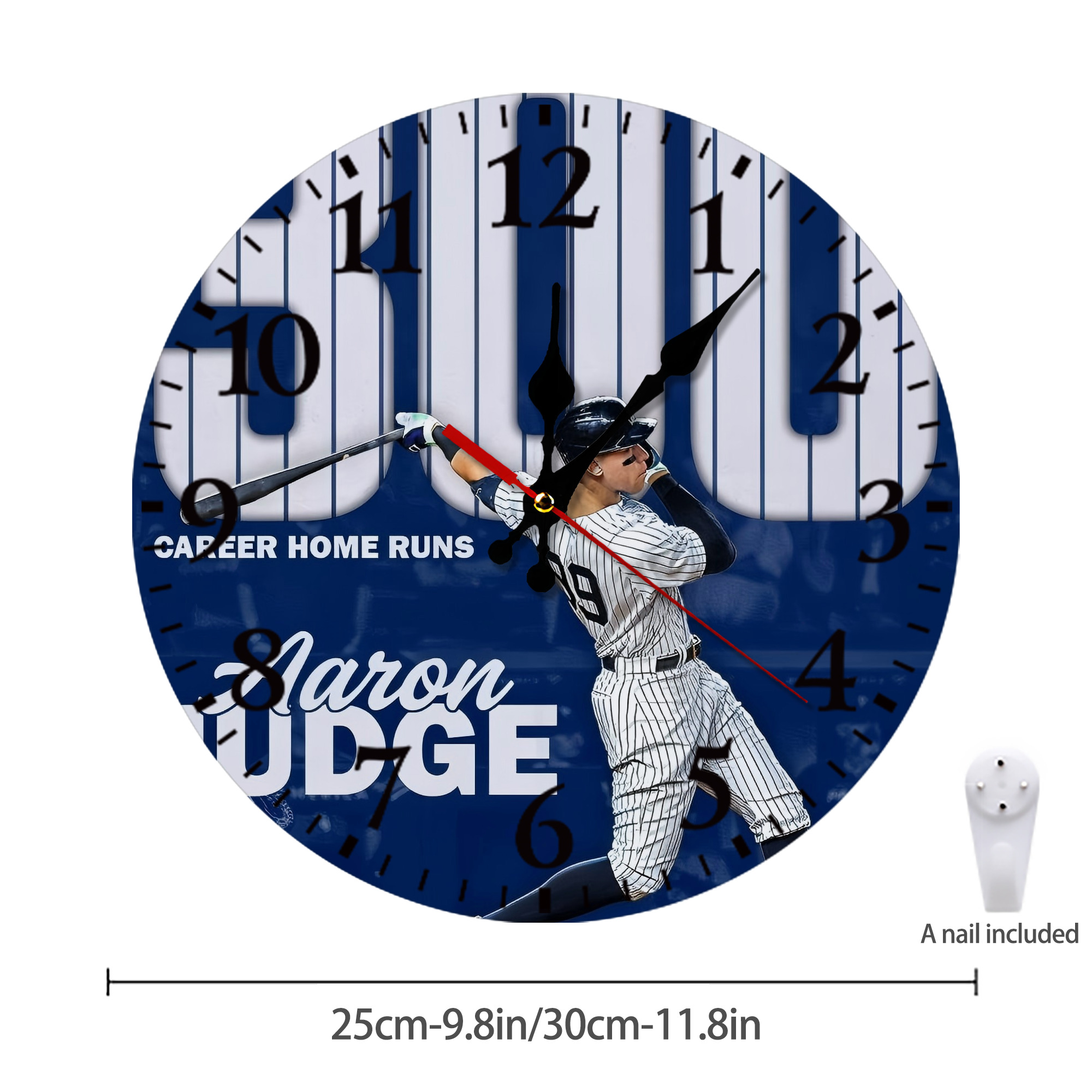 Aaron Judge 300 Home Runs Silent Round Wall Clock – Modern & Stylish DIY Design, Durable Wood Construction, Easy To Install – Perfect For Office, Bedroom, Living Room, And More