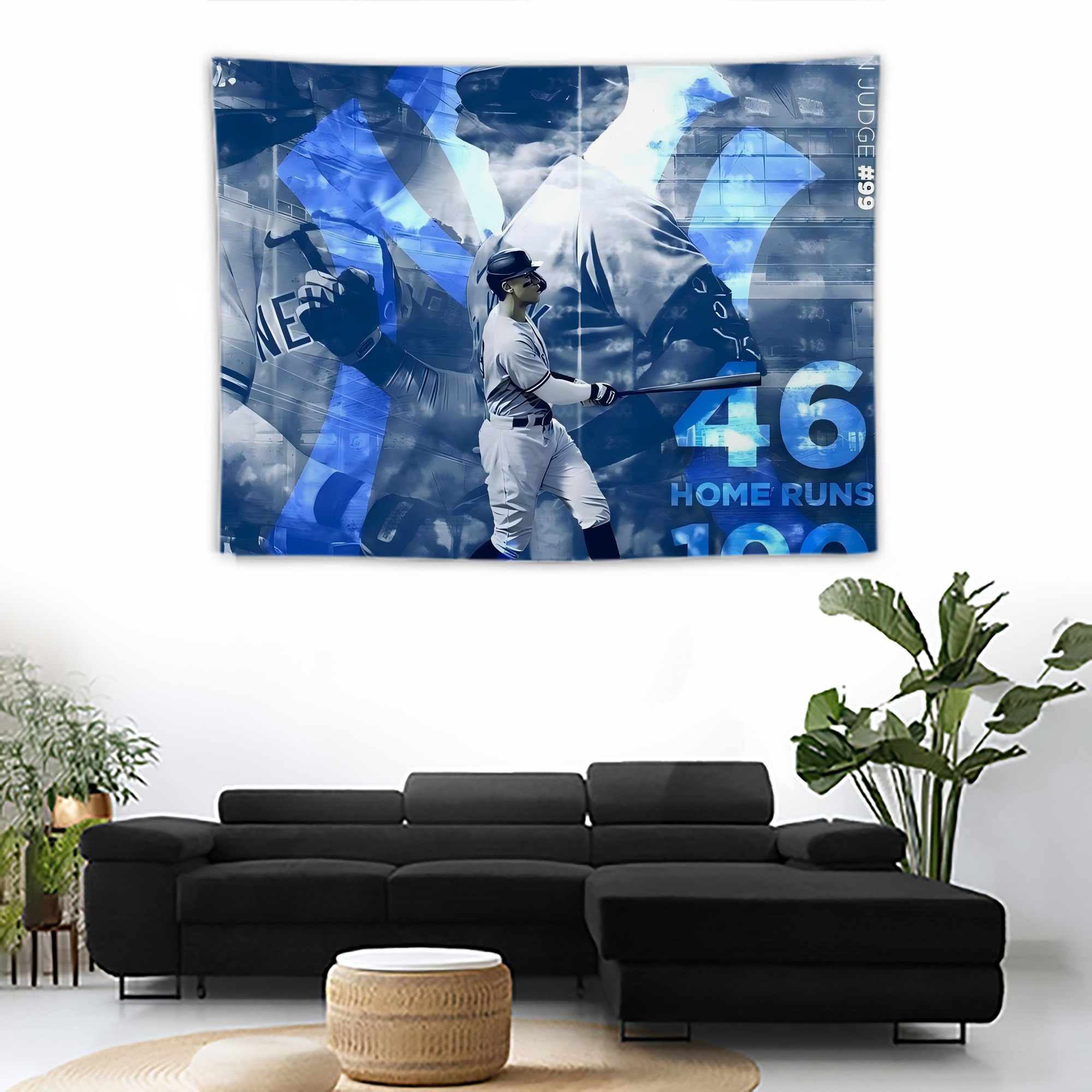 Aaron Judge 46 Home Runs Wall Tapestry For Bedroom Aesthetic – Boho Style Polyester Fabric Wall Hanging With Hooks – 60 X 90 Inch Large Size, Lightweight, Durable, Easy To Hang