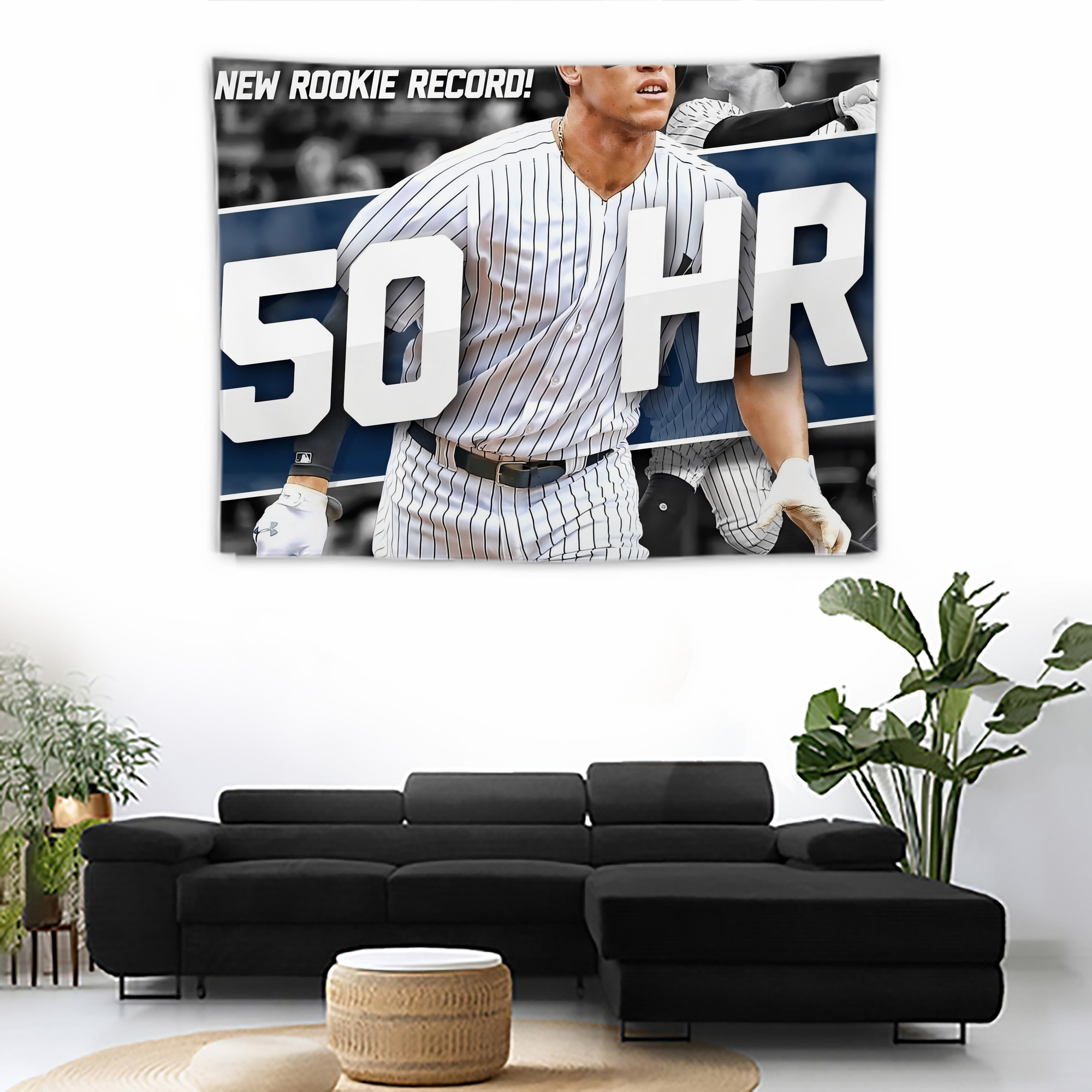 Aaron Judge 50 Home Runs 2 Wall Tapestry For Bedroom Aesthetic – Boho Style Polyester Fabric Wall Hanging With Hooks – 60 X 90 Inch Large Size, Lightweight, Durable, Easy To Hang