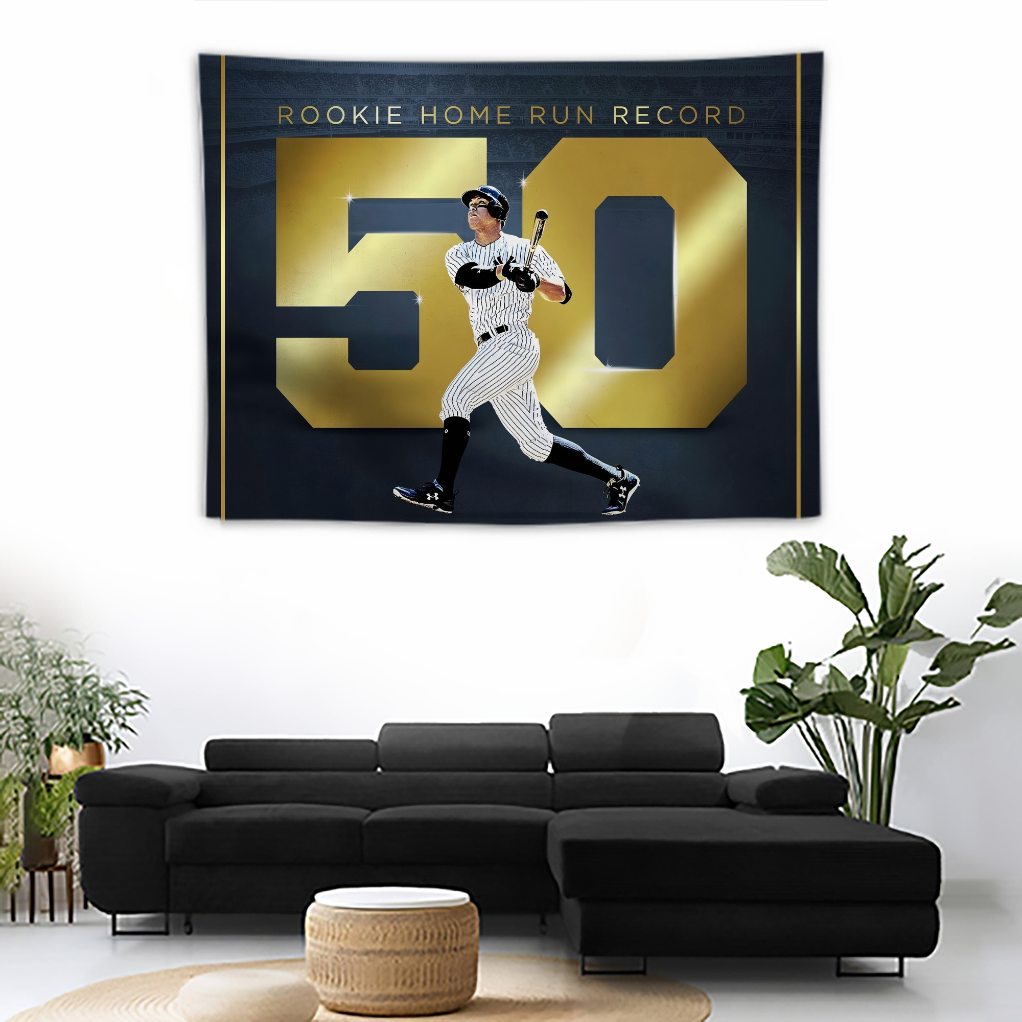 Aaron Judge 50 Home Runs 3 Wall Tapestry For Bedroom Aesthetic – Boho Style Polyester Fabric Wall Hanging With Hooks – 60 X 90 Inch Large Size, Lightweight, Durable, Easy To Hang