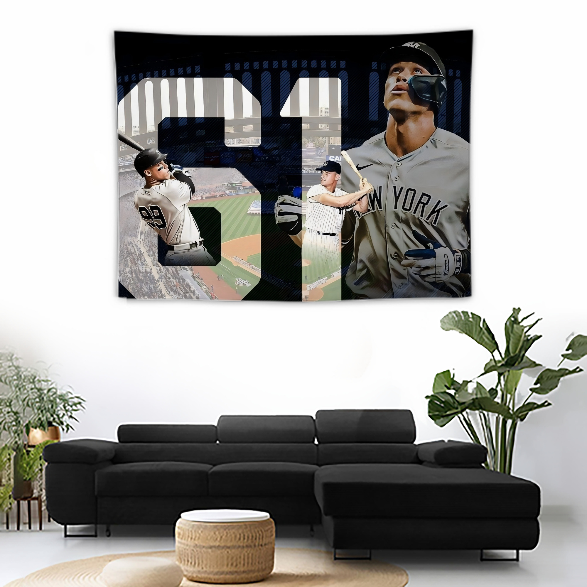 Aaron Judge 61 Home Runs 1 Wall Tapestry For Bedroom Aesthetic – Boho Style Polyester Fabric Wall Hanging With Hooks – 60 X 90 Inch Large Size, Lightweight, Durable, Easy To Hang